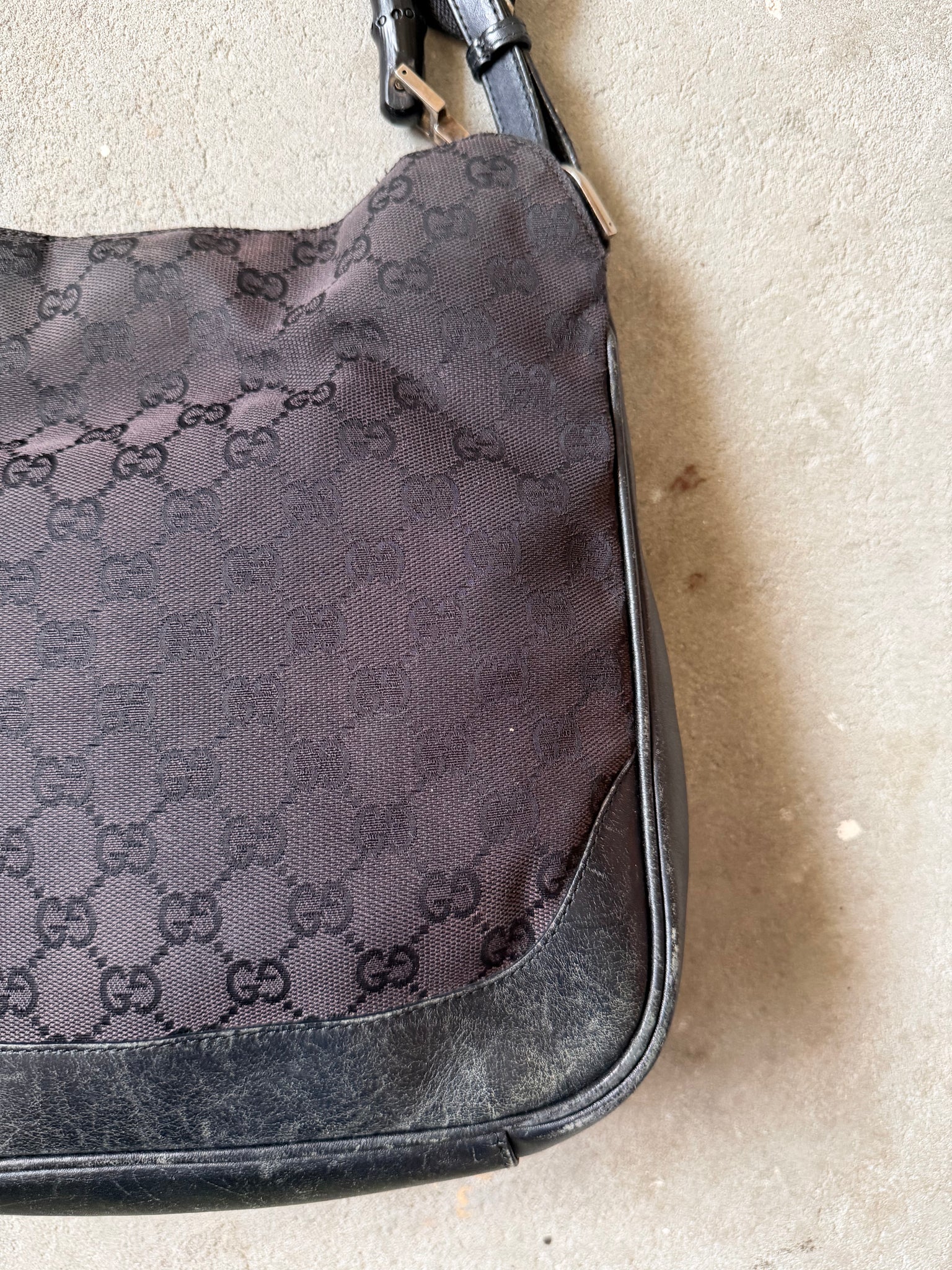 Gucci 2Way GG Monogram Bamboo Shoulder Bag Black