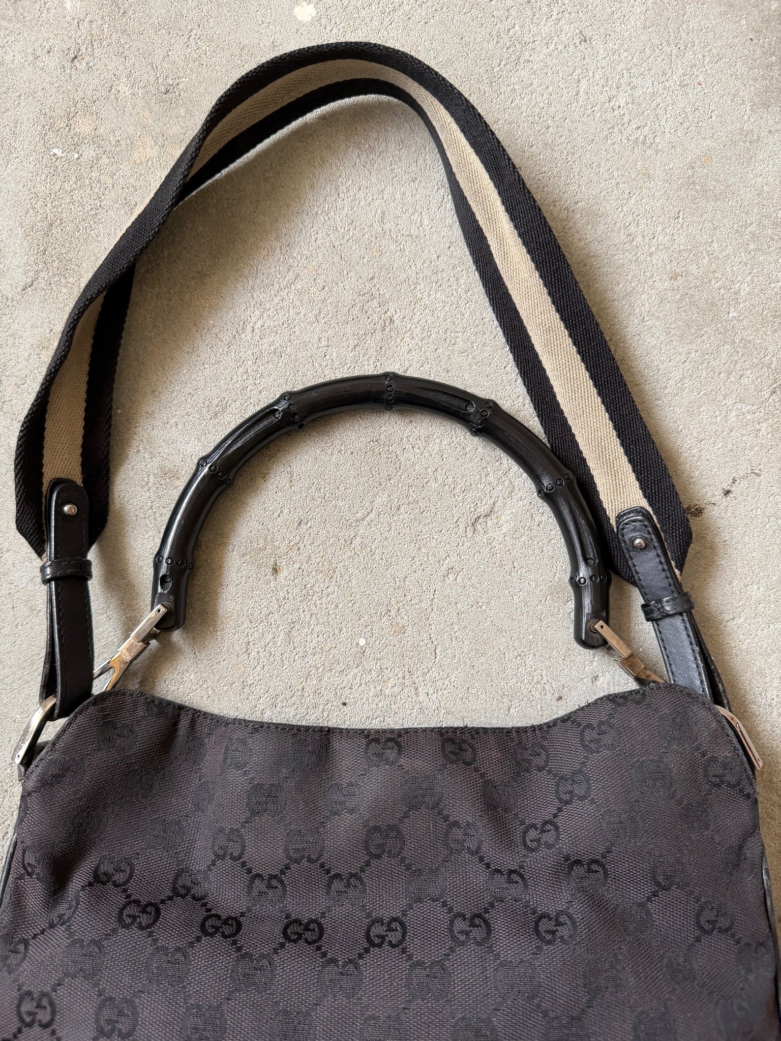 Gucci 2Way GG Monogram Bamboo Shoulder Bag Black