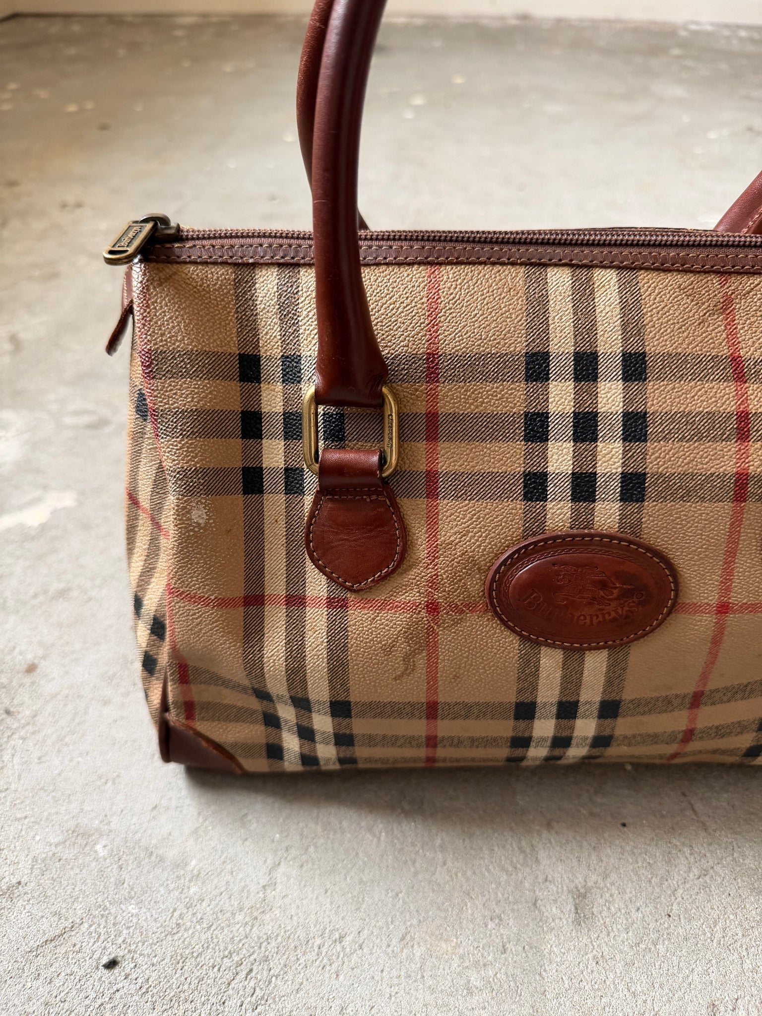 Burberry Nova Checkered Boston Bag Brown