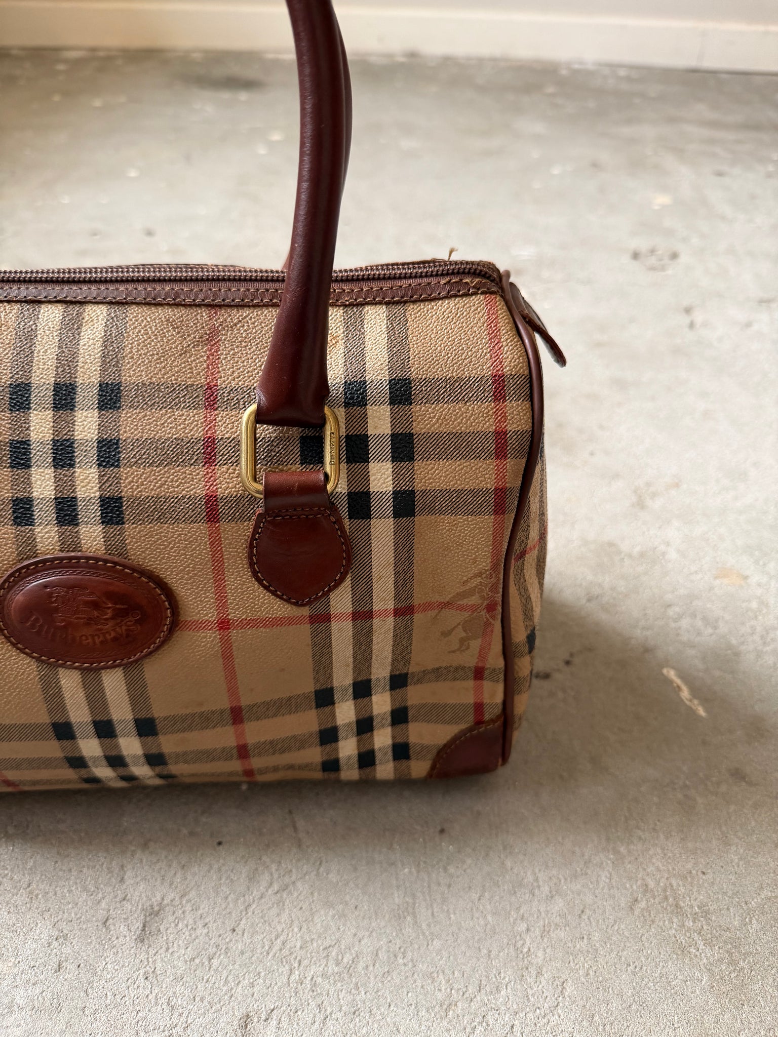 Burberry Nova Checkered Boston Bag Brown