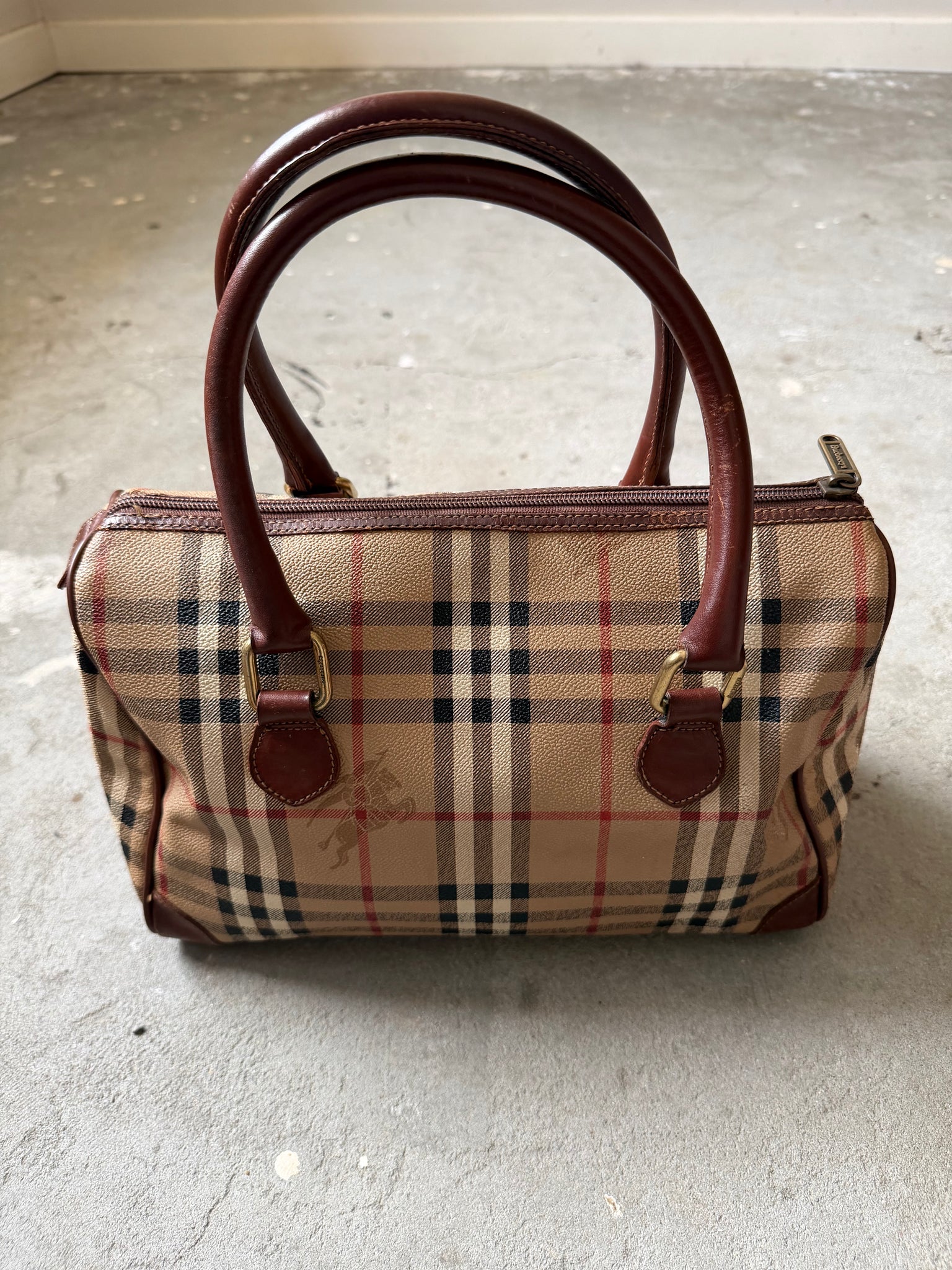 Burberry Nova Checkered Boston Bag Brown
