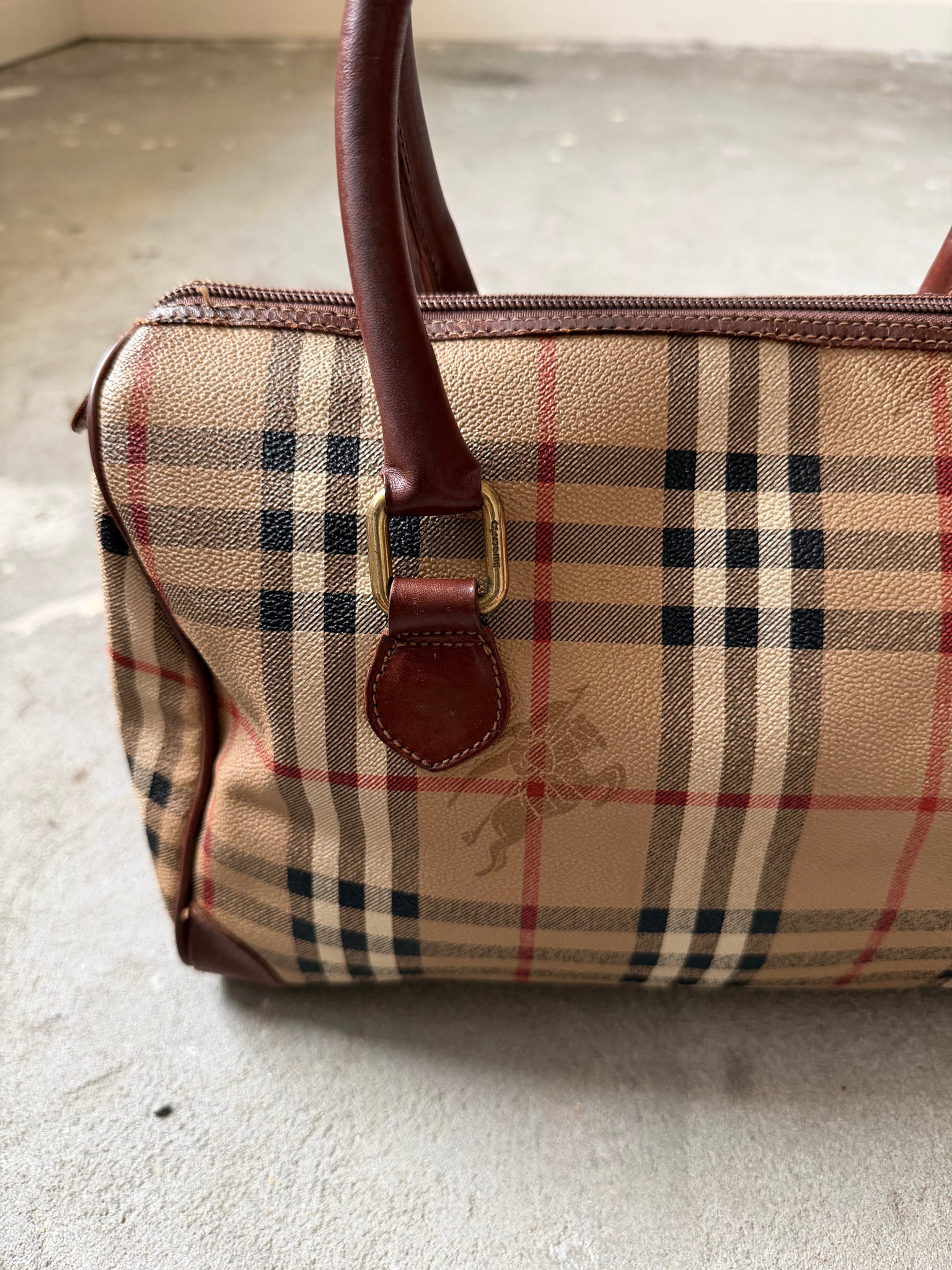 Burberry Nova Checkered Boston Bag Brown