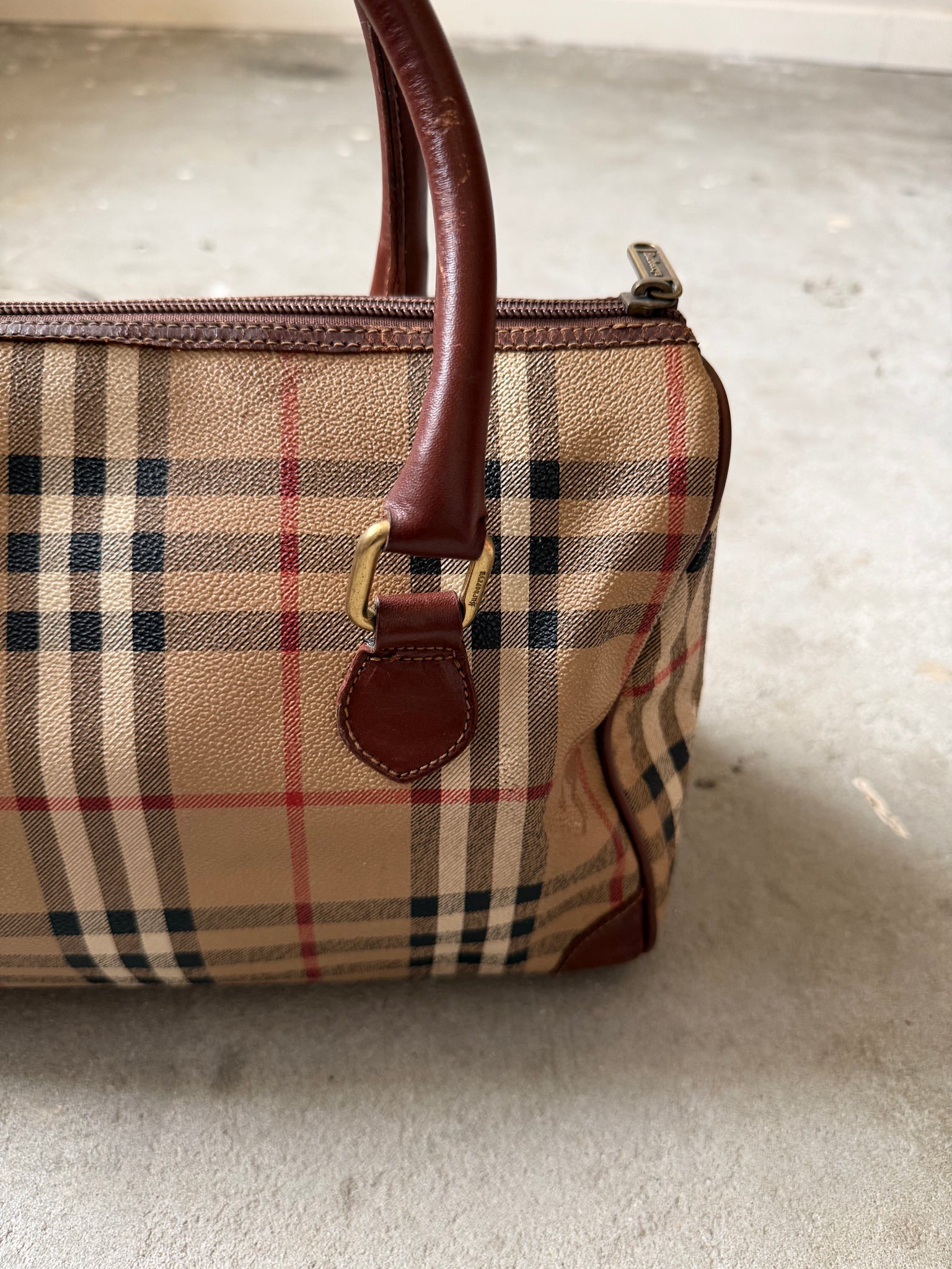 Burberry Nova Checkered Boston Bag Brown