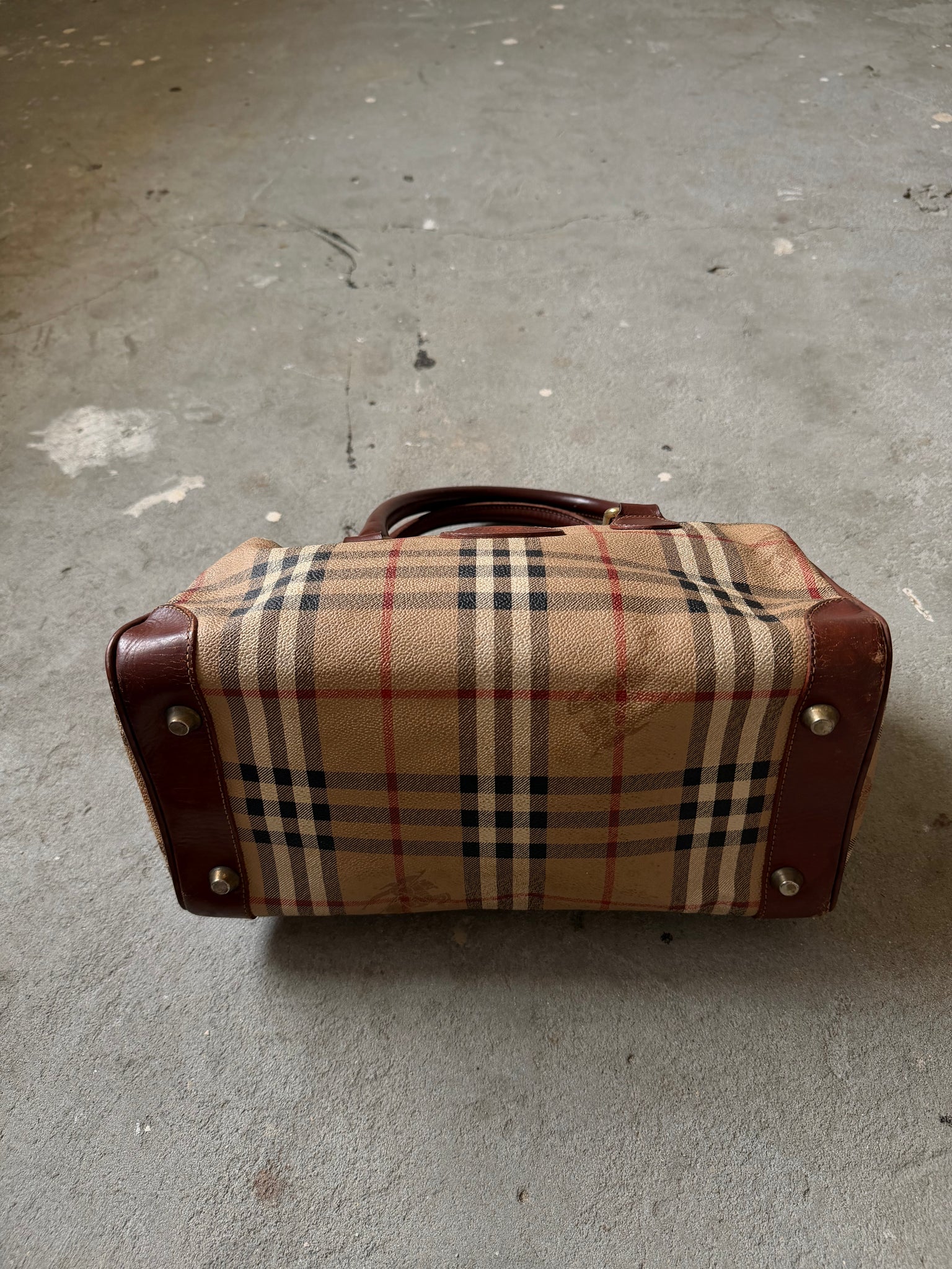 Burberry Nova Checkered Boston Bag Brown