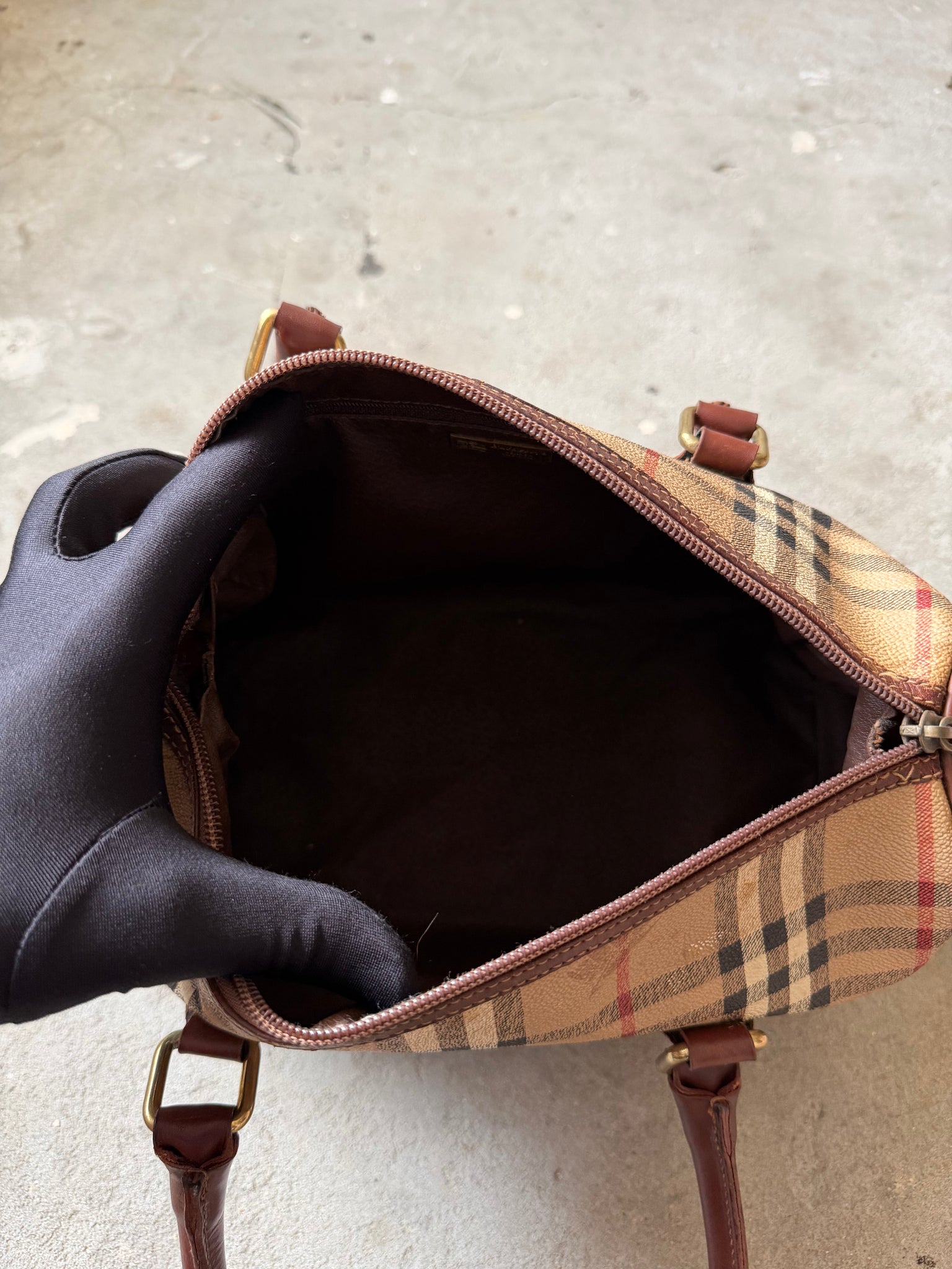 Burberry Nova Checkered Boston Bag Brown