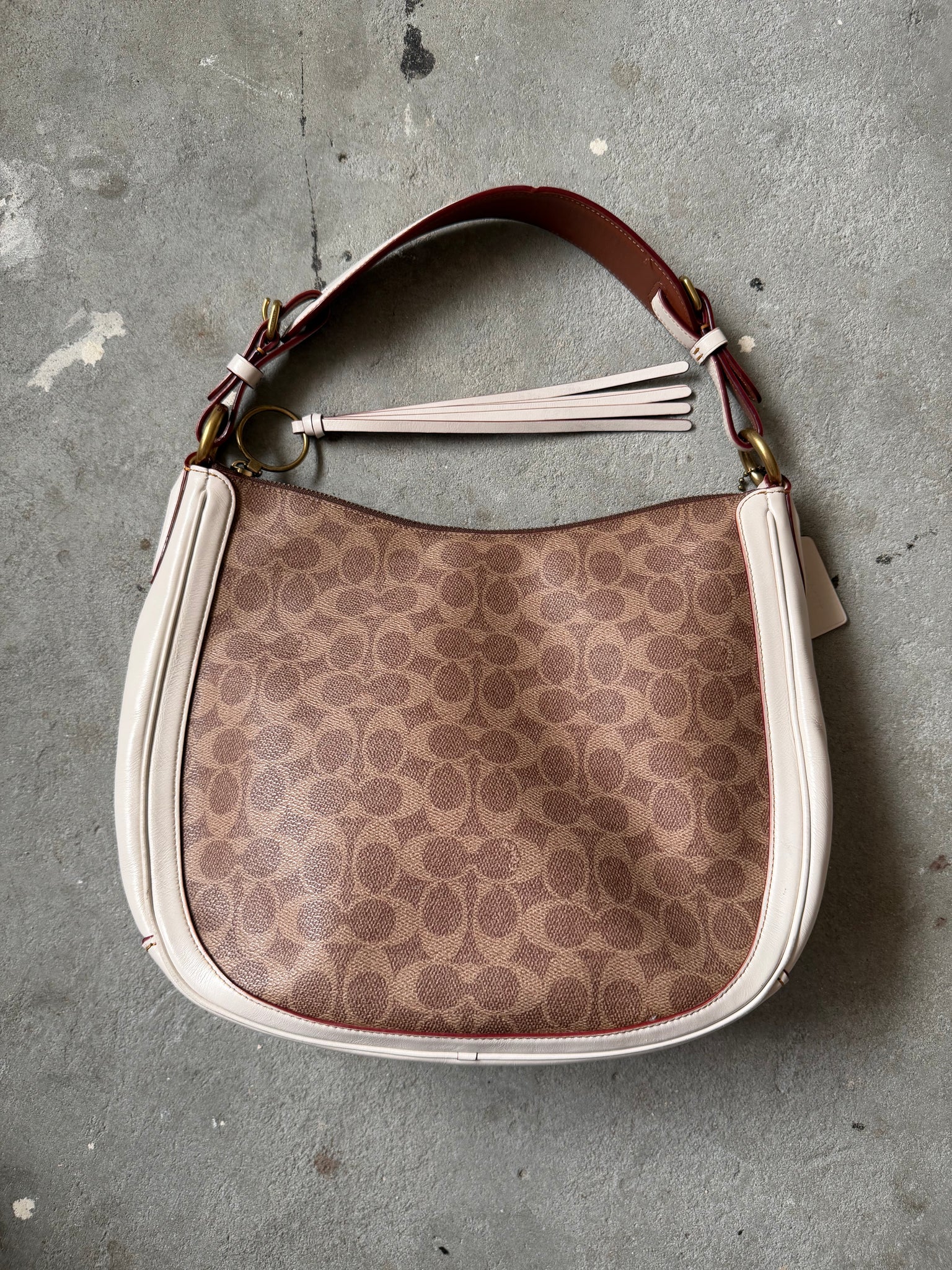 Coach Signature Sutton Hobo Shoulder Bag Beige/White