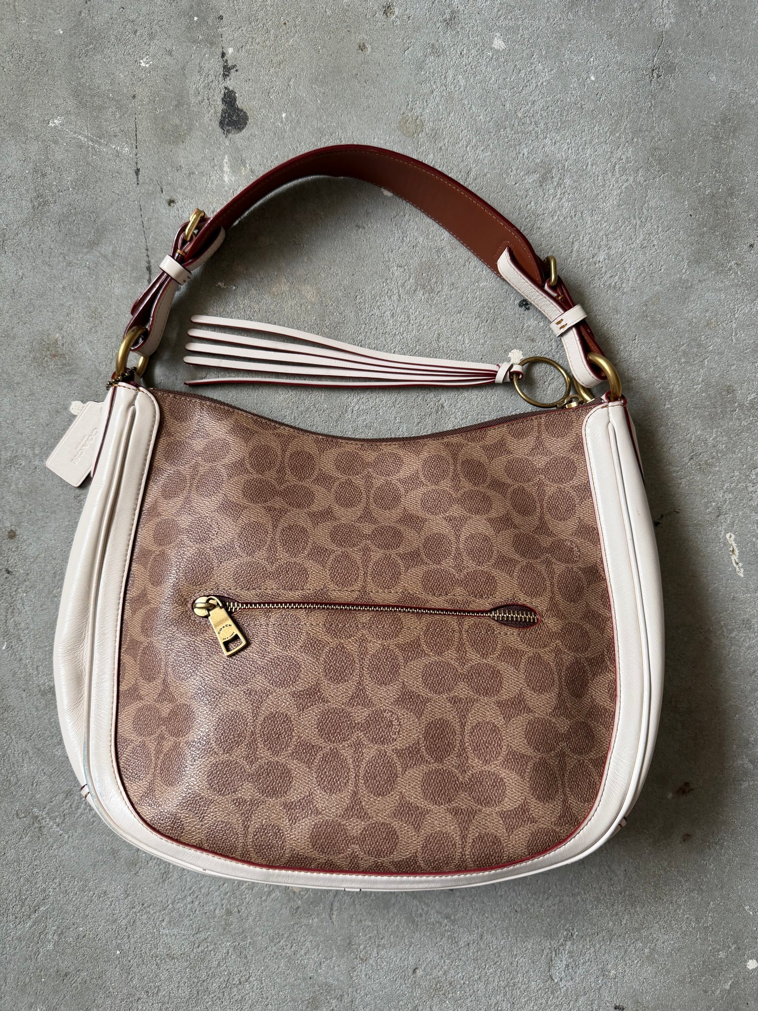 Coach Signature Sutton Hobo Shoulder Bag Beige/White