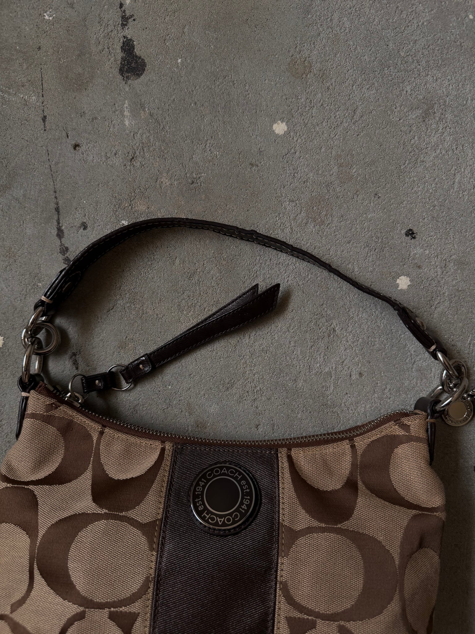 Coach Signature Stripe ShoulderBag Beige/Brown