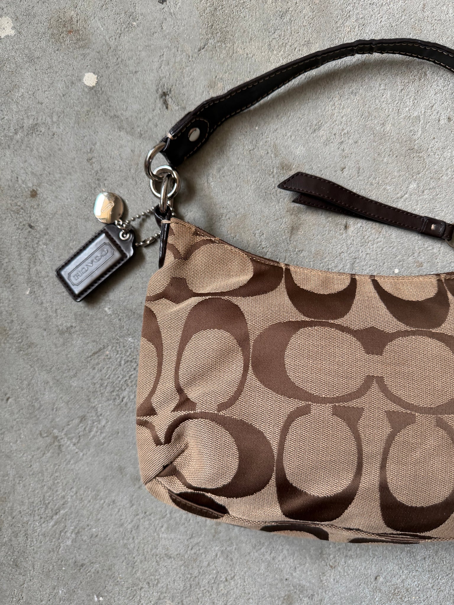 Coach Signature Stripe ShoulderBag Beige/Brown