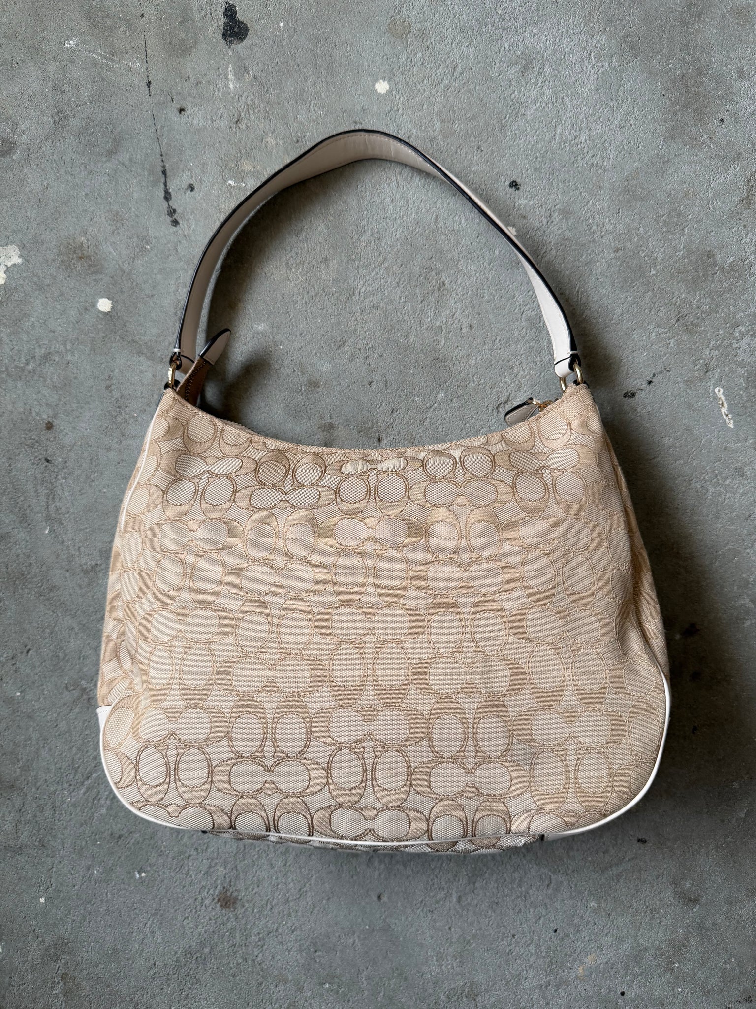 Coach Signature Hobo Canvas Shoulder Bag Beige/White