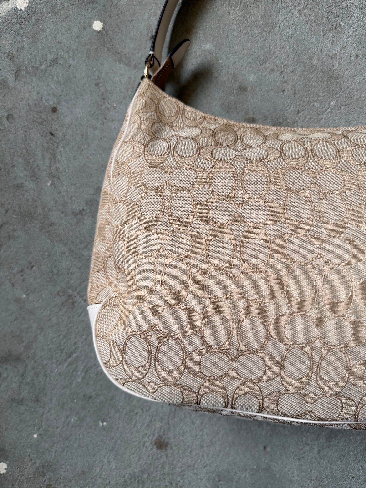 Coach Signature Hobo Canvas Shoulder Bag Beige/White