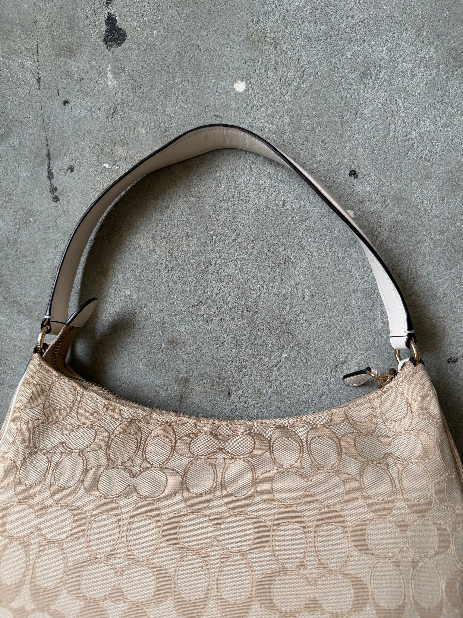 Coach Signature Hobo Canvas Shoulder Bag Beige/White