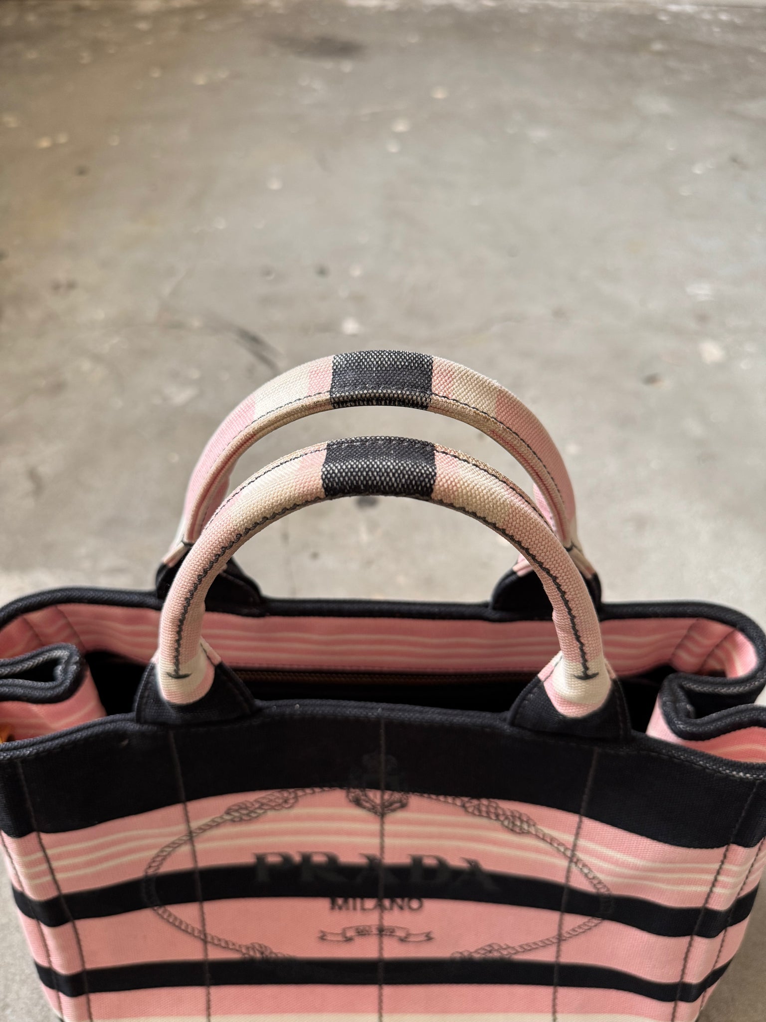Prada Canapa Tote Bag Stripped Pink/Black