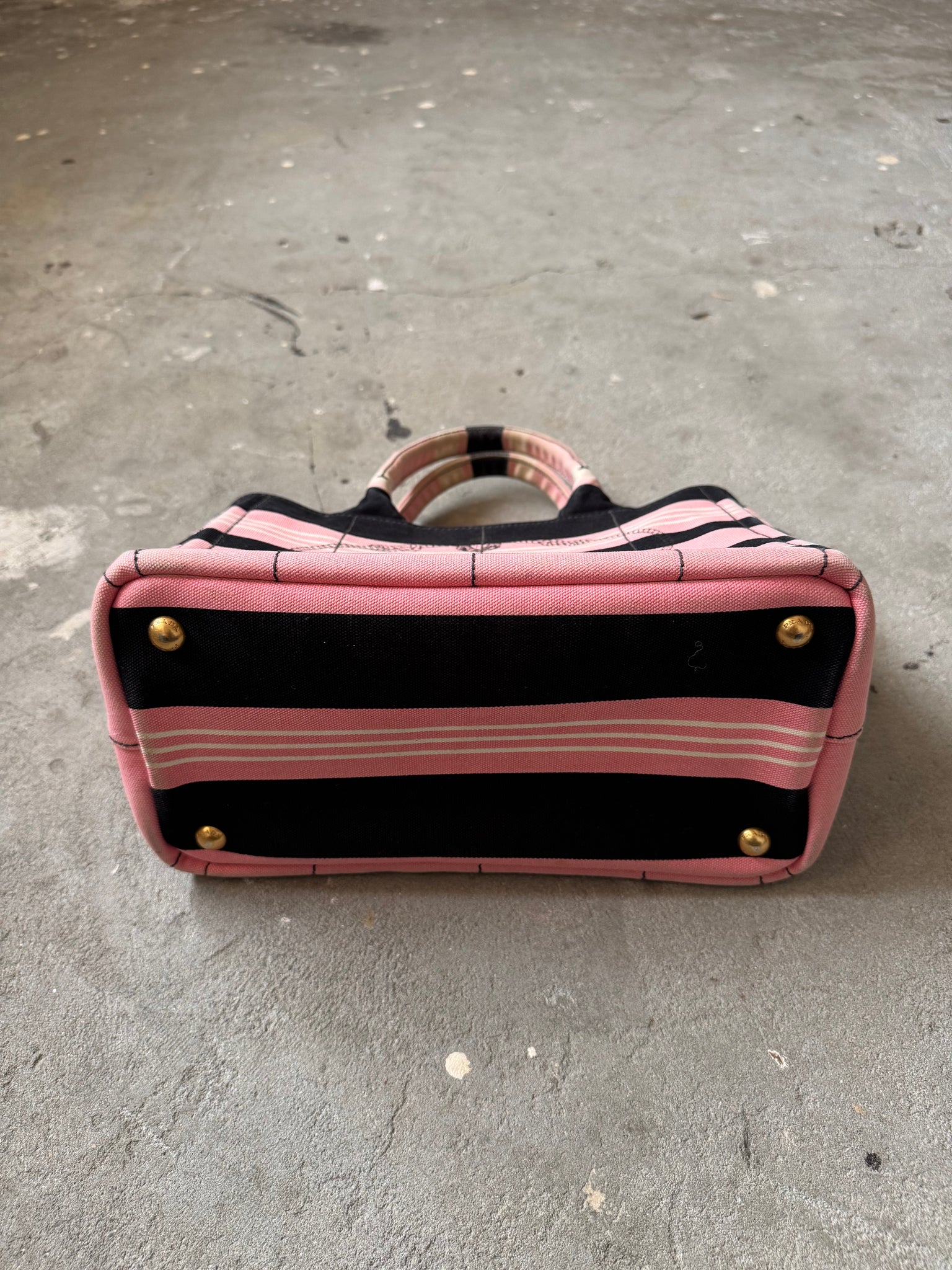 Prada Canapa Tote Bag Stripped Pink/Black