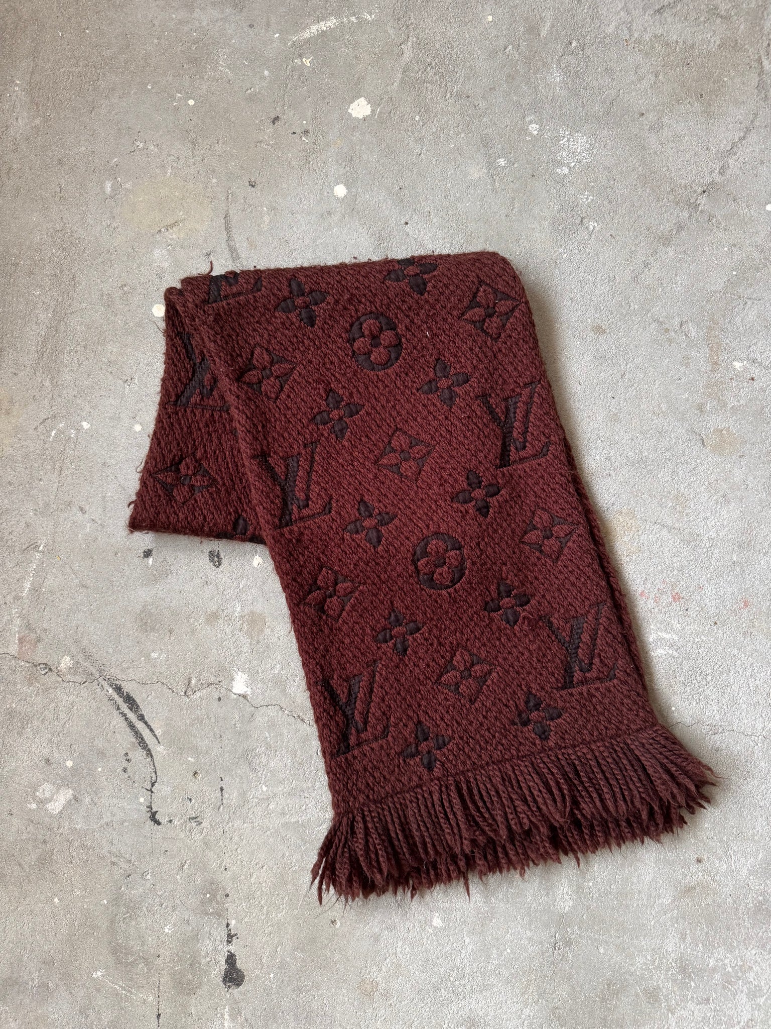 Louis Vuitton Monogram Echarpe Wool Scarf Burgundy
