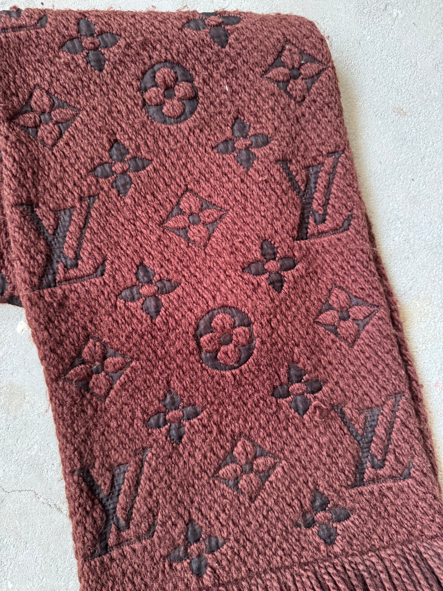 Louis Vuitton Monogram Echarpe Wool Scarf Burgundy