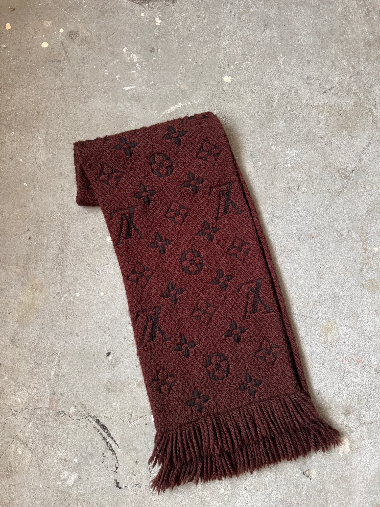 Louis Vuitton Monogram Echarpe Wool Scarf Burgundy