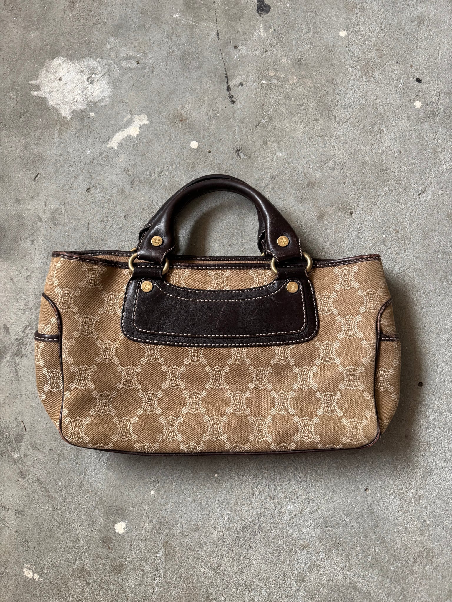 Celine Macadam Boogie Leather Canvas HandBag Beige