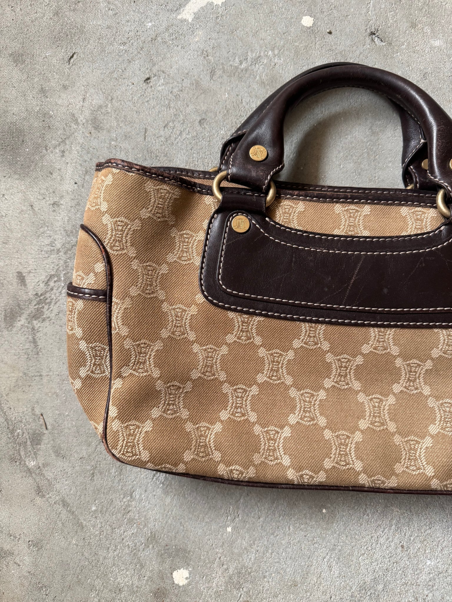 Celine Macadam Boogie Leather Canvas HandBag Beige