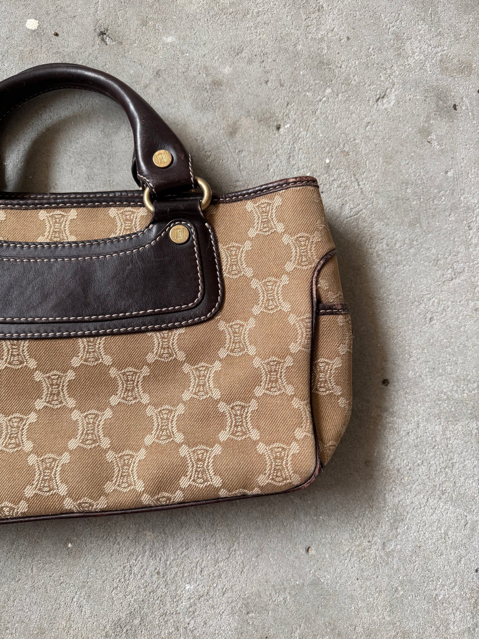 Celine Macadam Boogie Leather Canvas HandBag Beige