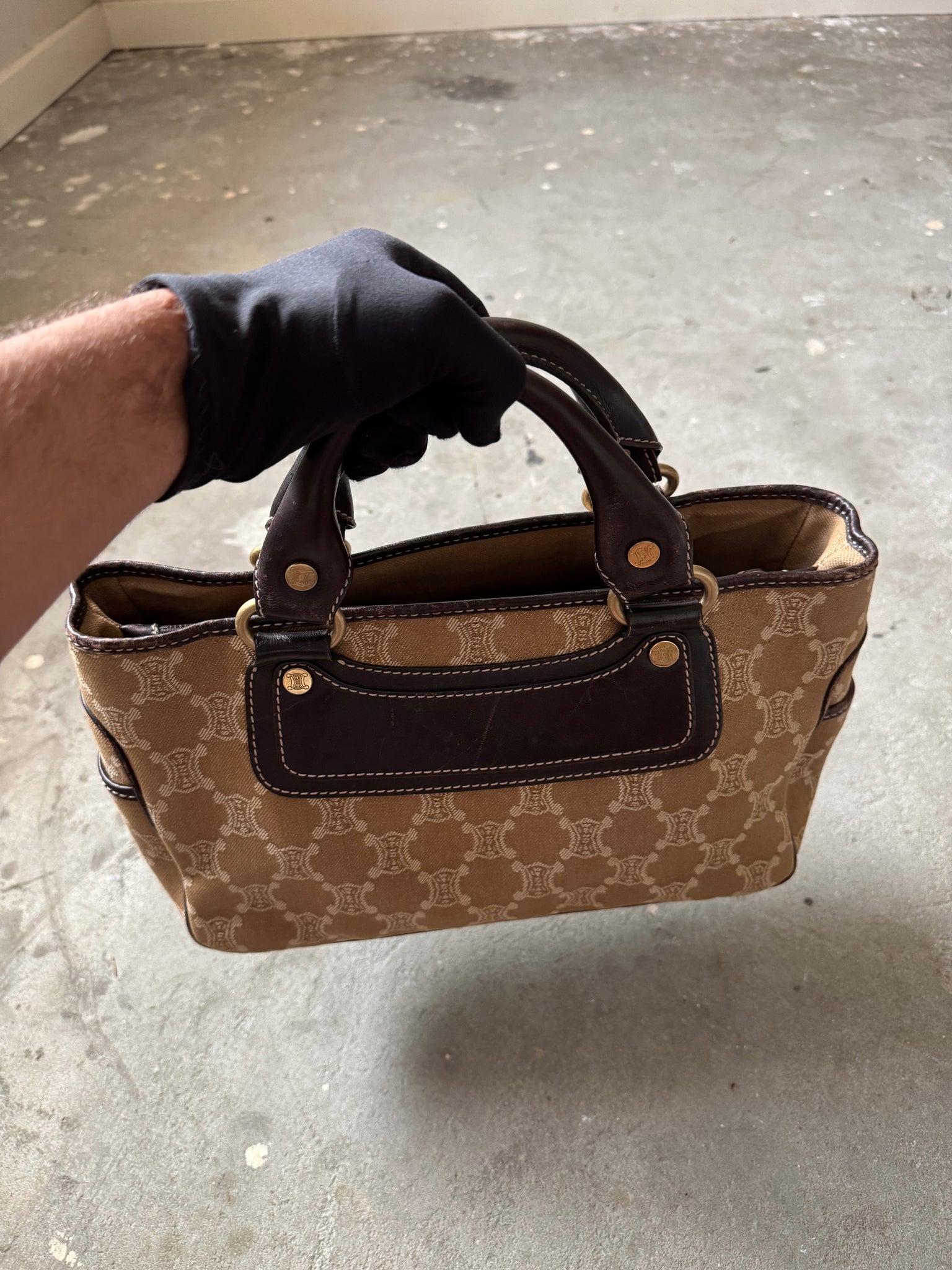 Celine Macadam Boogie Leather Canvas HandBag Beige