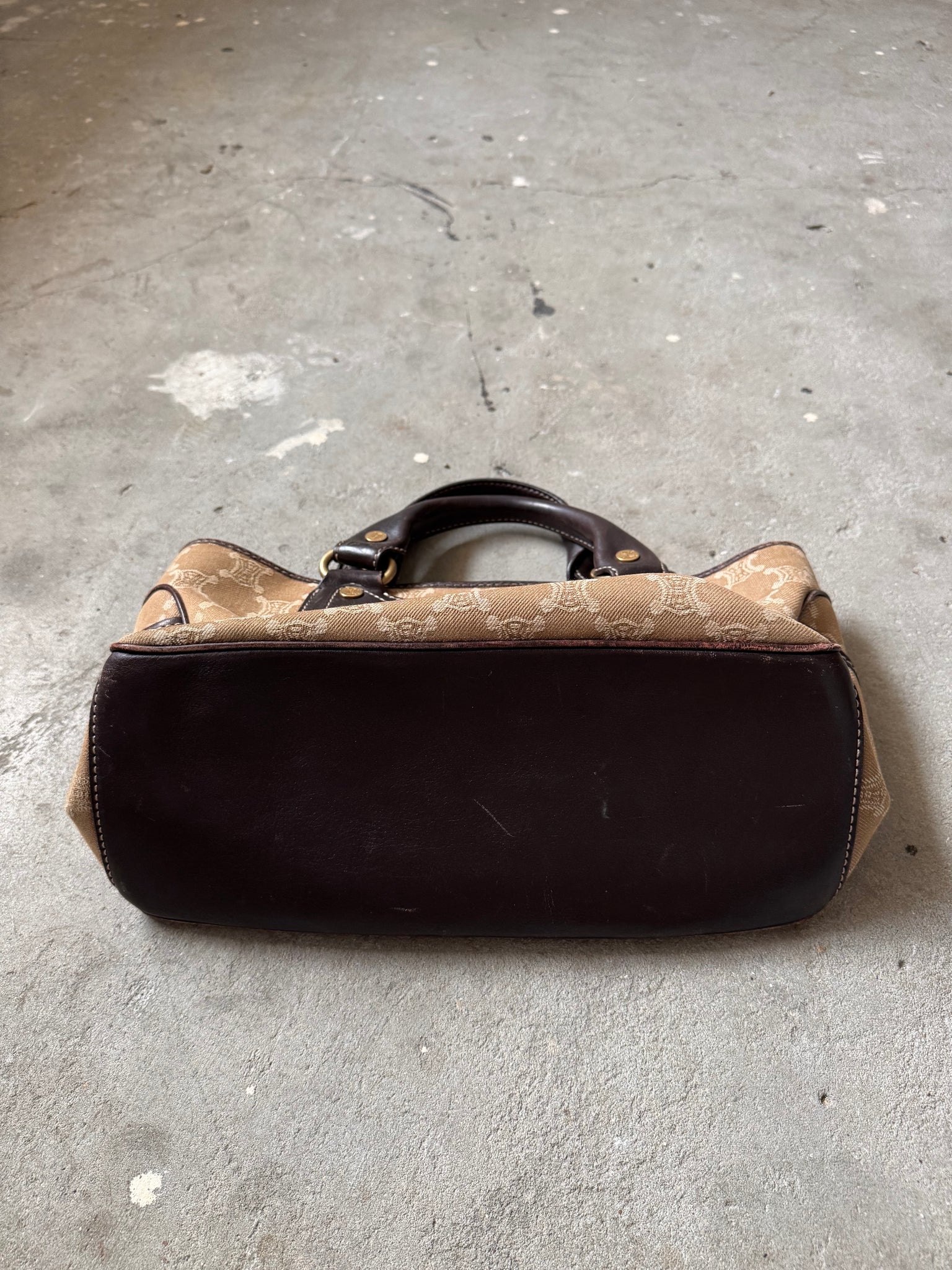 Celine Macadam Boogie Leather Canvas HandBag Beige