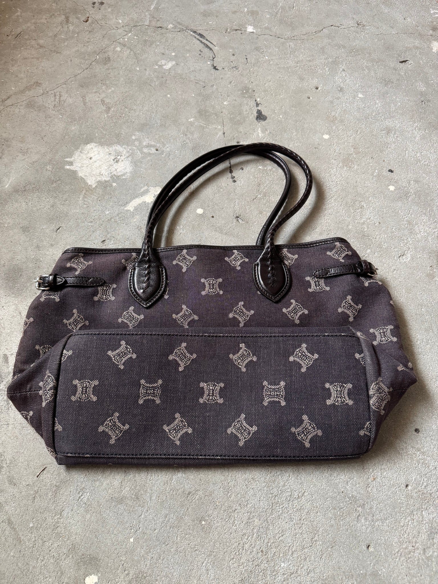 Celine Macadam Denim Shoulder Bag Black