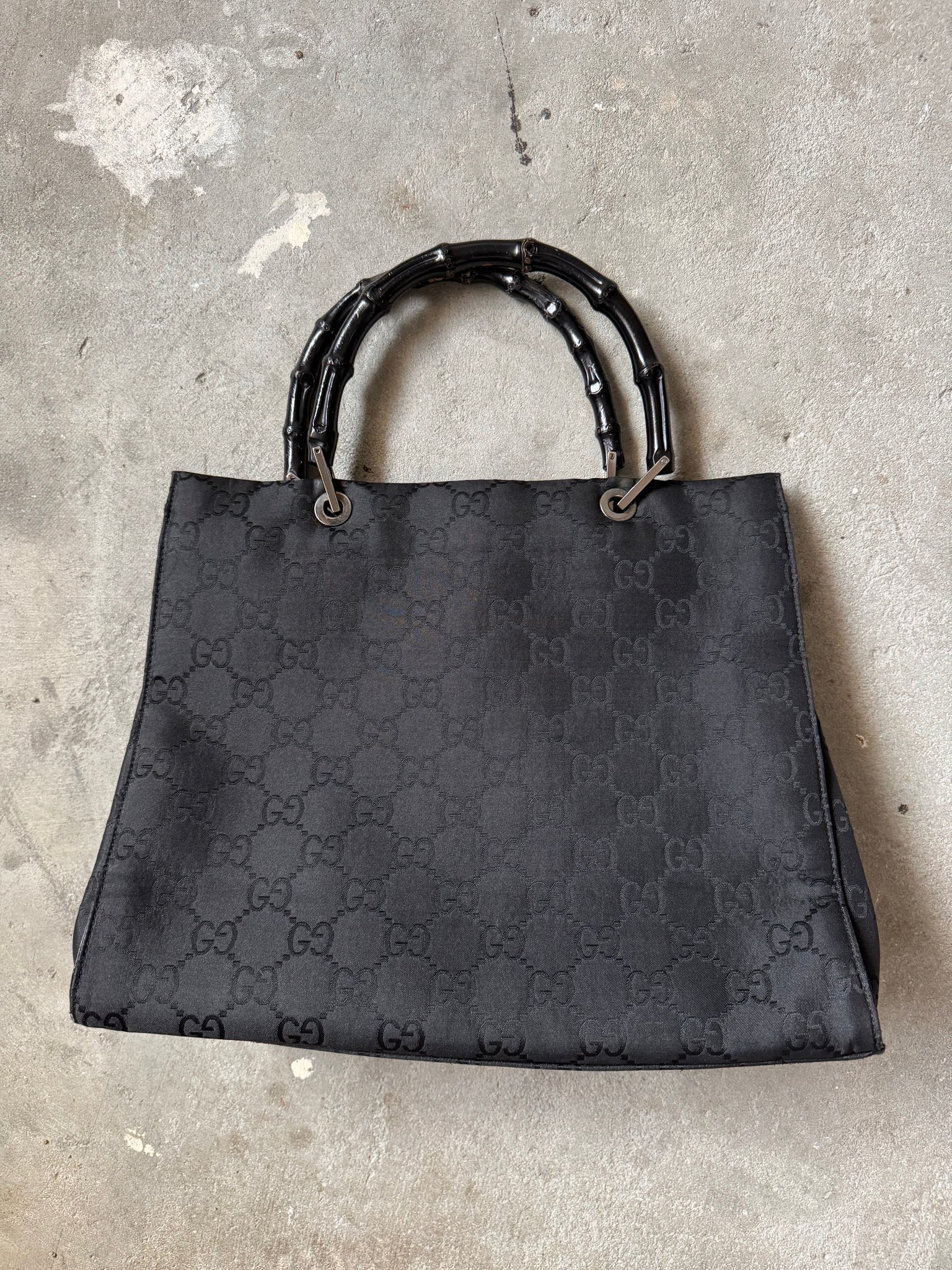 Gucci GG Monogram Bamboo Nylon Tote Bag Black