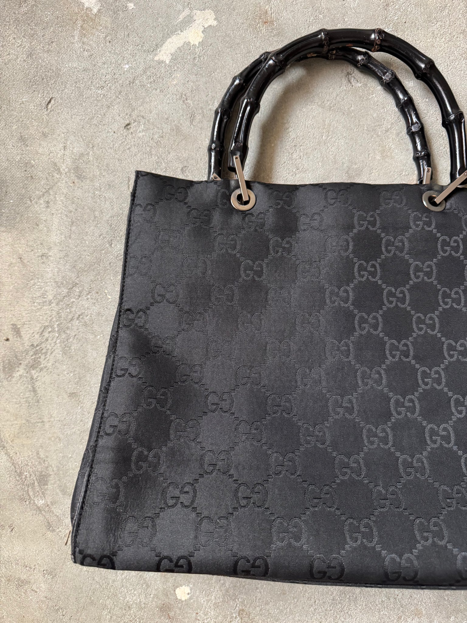 Gucci GG Monogram Bamboo Nylon Tote Bag Black