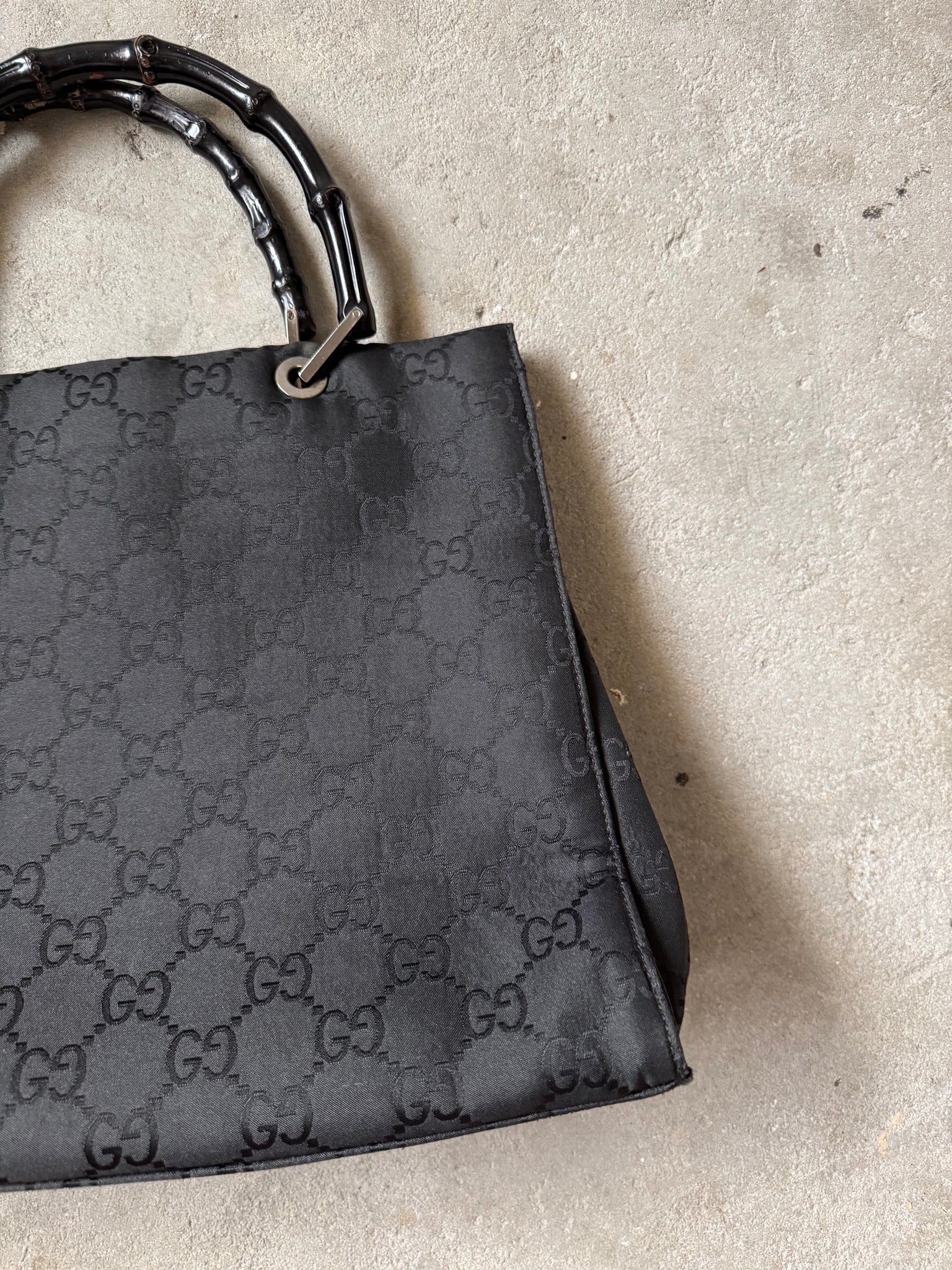 Gucci GG Monogram Bamboo Nylon Tote Bag Black