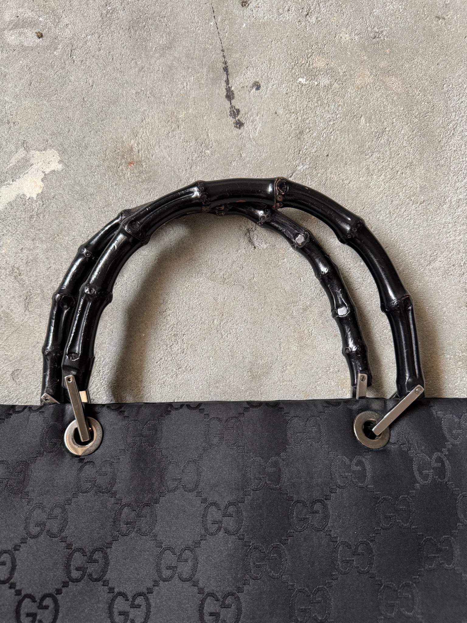 Gucci GG Monogram Bamboo Nylon Tote Bag Black