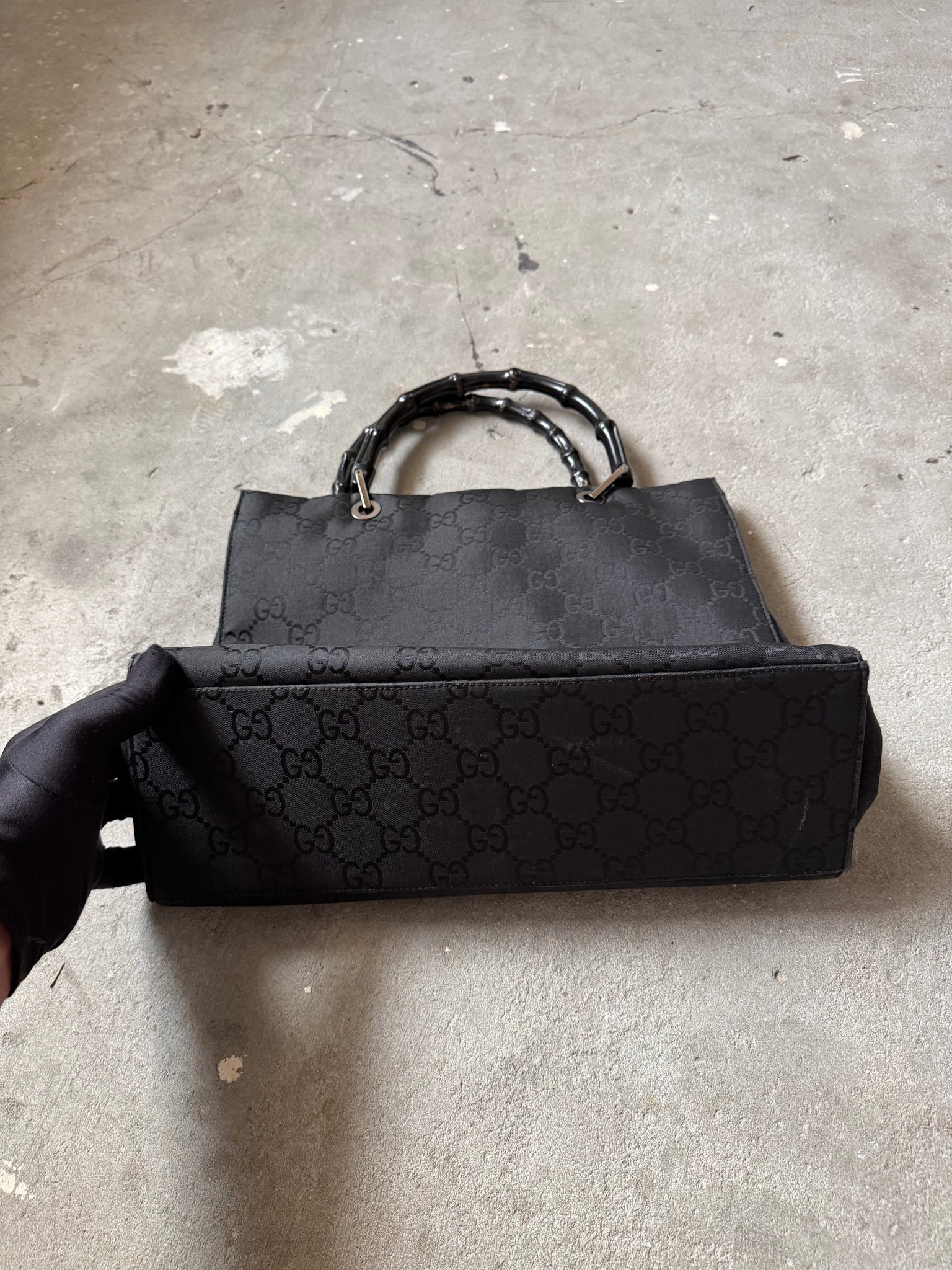 Gucci GG Monogram Bamboo Nylon Tote Bag Black