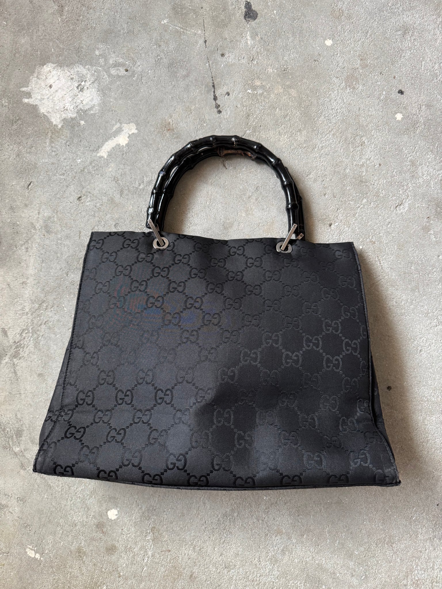 Gucci GG Monogram Bamboo Nylon Tote Bag Black