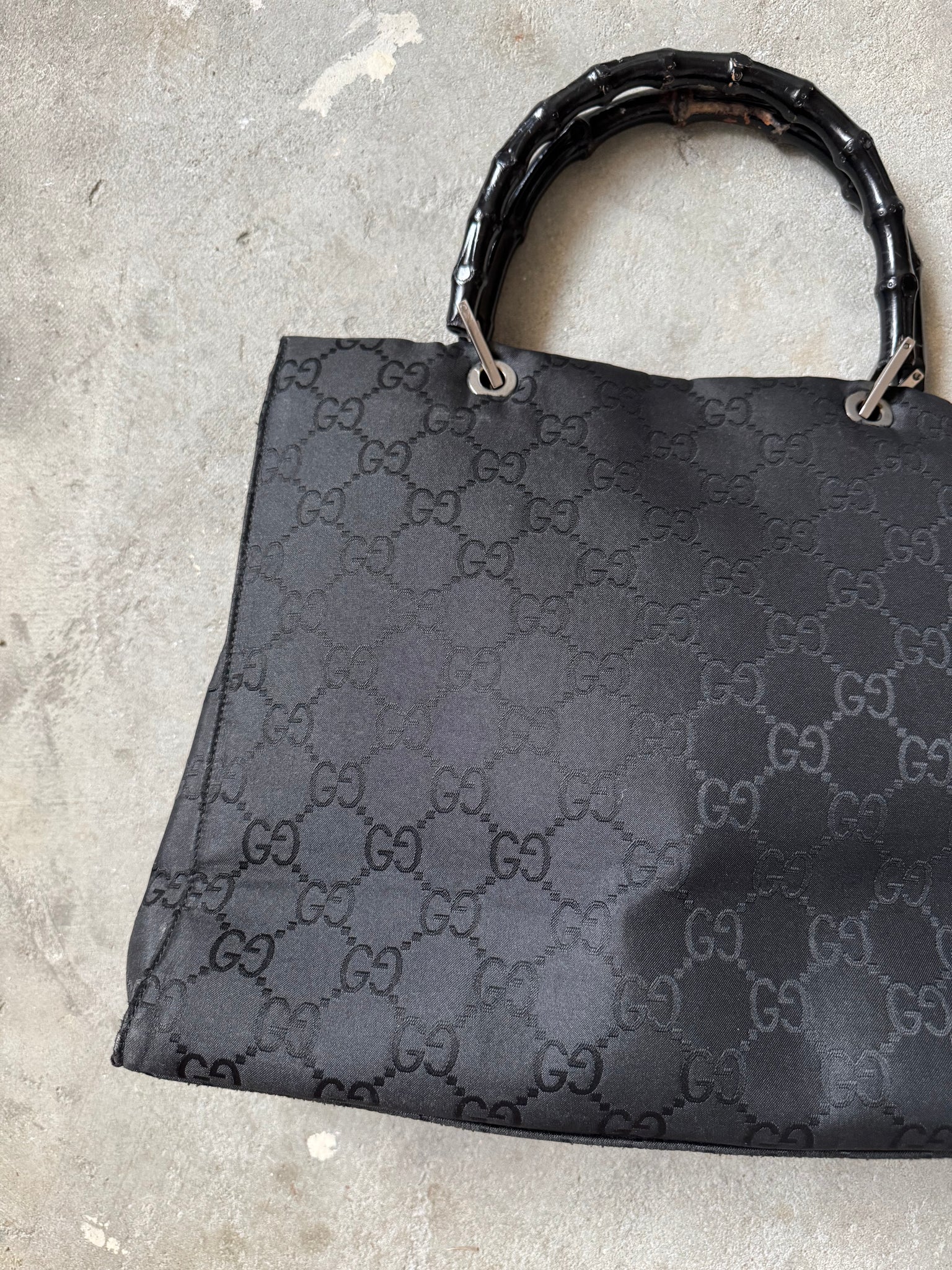 Gucci GG Monogram Bamboo Nylon Tote Bag Black