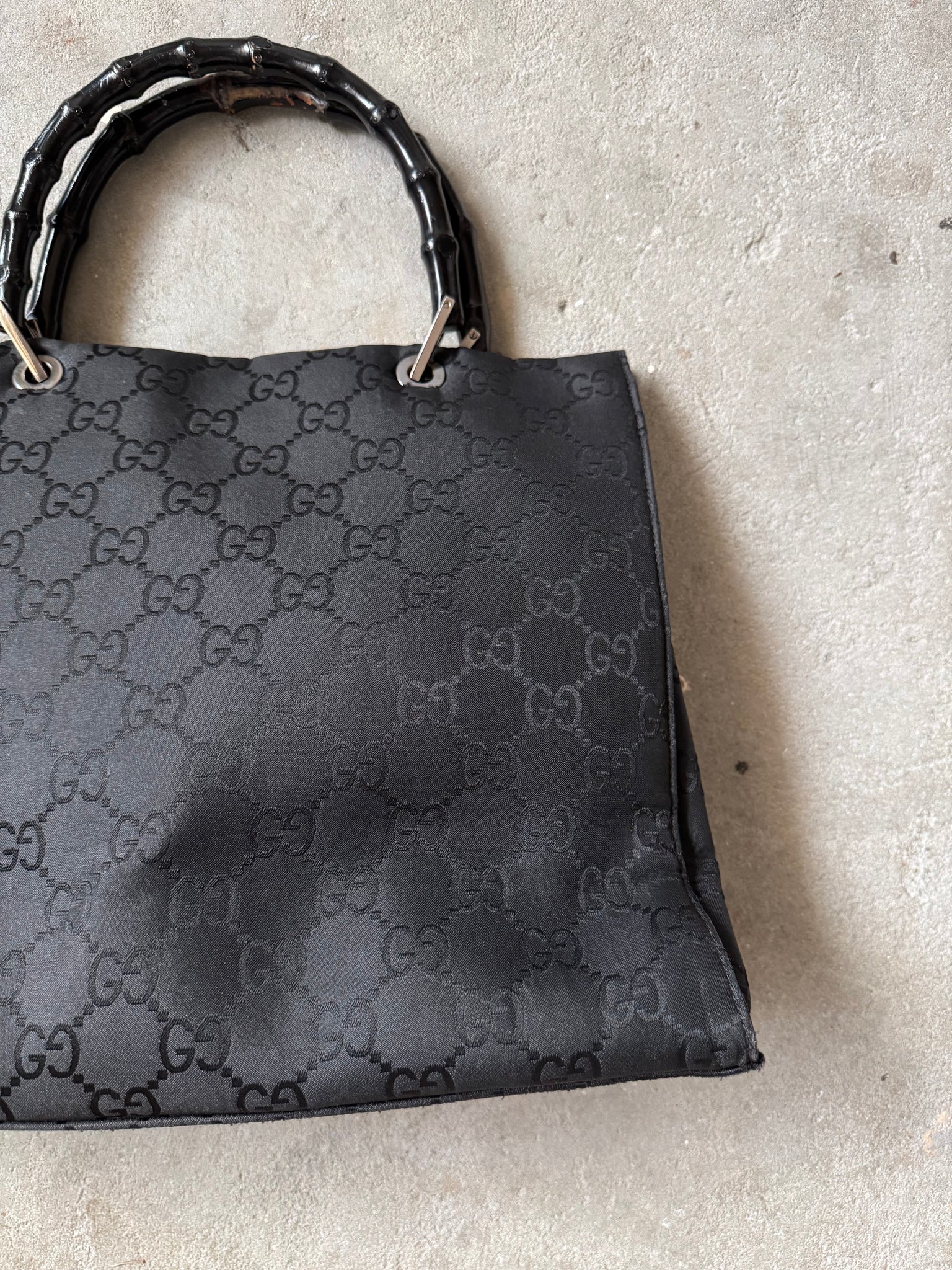 Gucci GG Monogram Bamboo Nylon Tote Bag Black