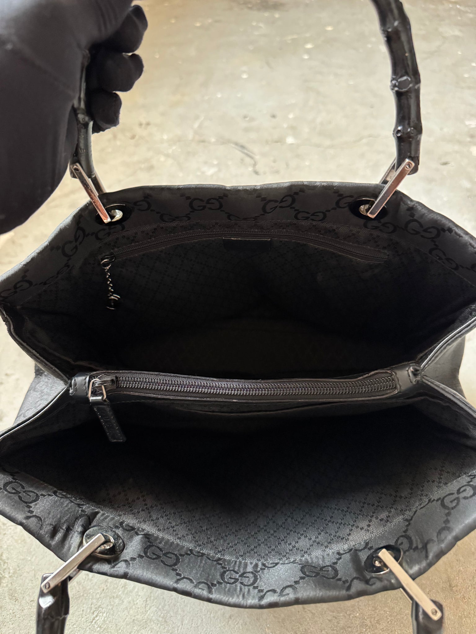 Gucci GG Monogram Bamboo Nylon Tote Bag Black