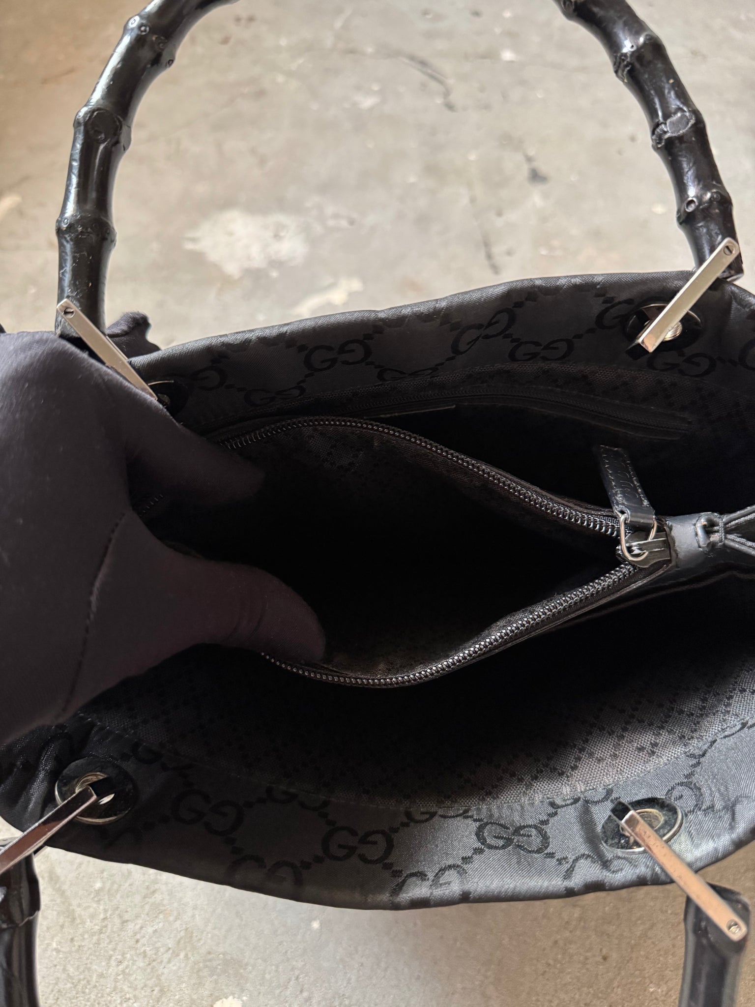 Gucci GG Monogram Bamboo Nylon Tote Bag Black