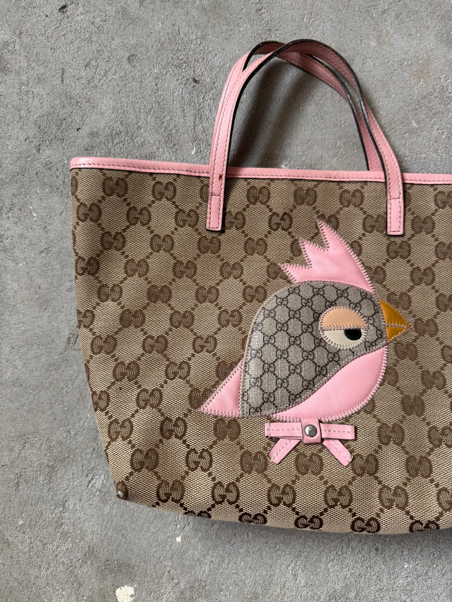 Gucci GG Monogram Mini Zoo Parrot Tote Bag Beige/Pink