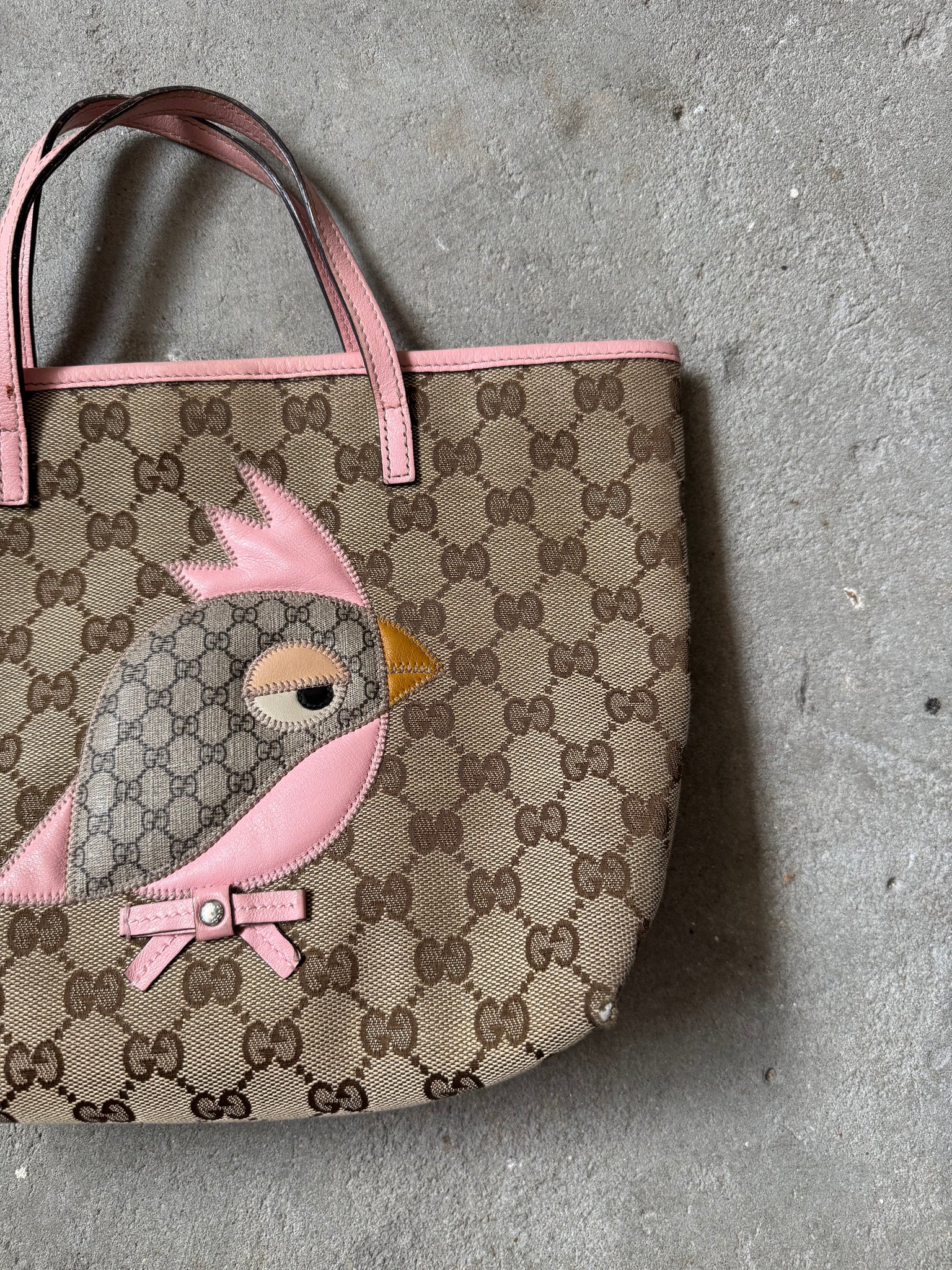 Gucci GG Monogram Mini Zoo Parrot Tote Bag Beige/Pink