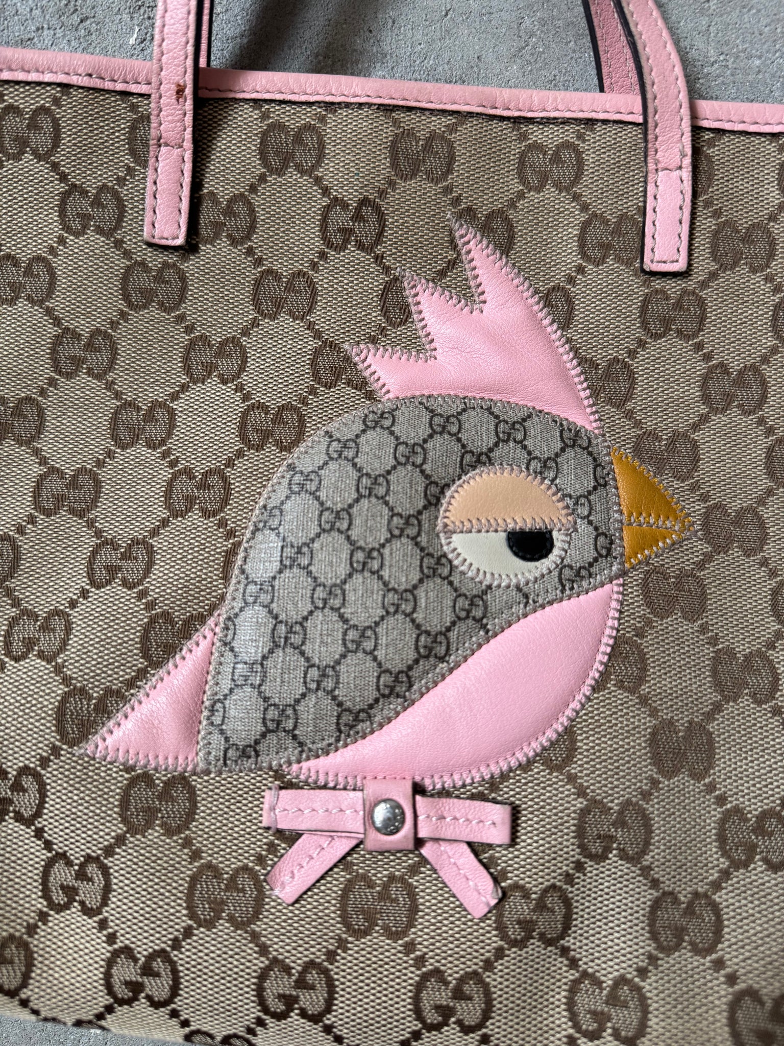Gucci GG Monogram Mini Zoo Parrot Tote Bag Beige/Pink