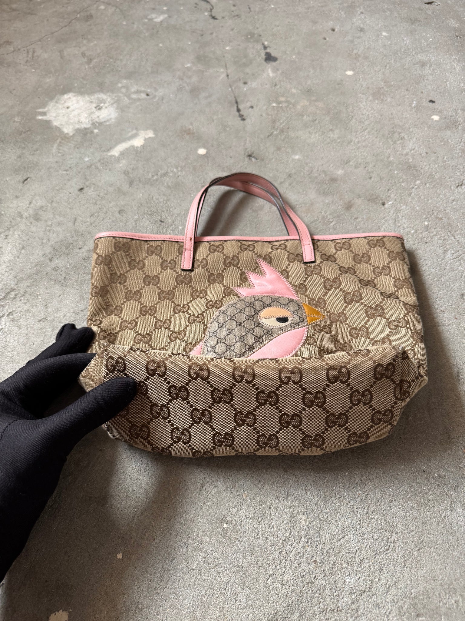 Gucci GG Monogram Mini Zoo Parrot Tote Bag Beige/Pink