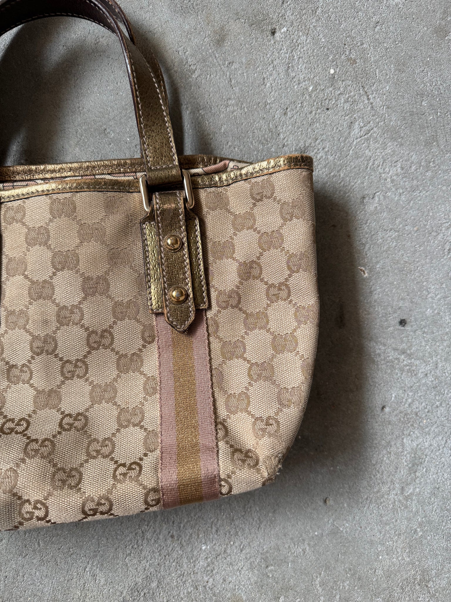 Gucci GG Canvas Mini Jolicoeur Handbag Gold
