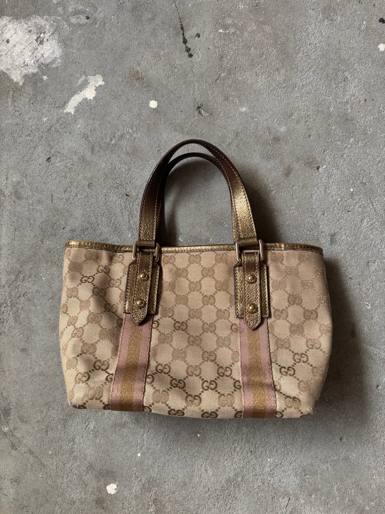 Gucci GG Canvas Mini Jolicoeur Handbag Gold