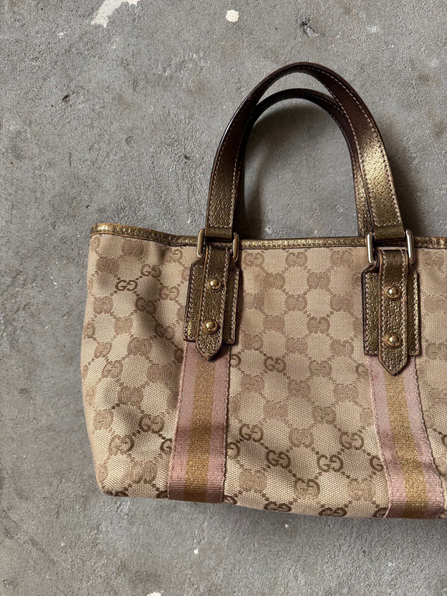 Gucci GG Canvas Mini Jolicoeur Handbag Gold