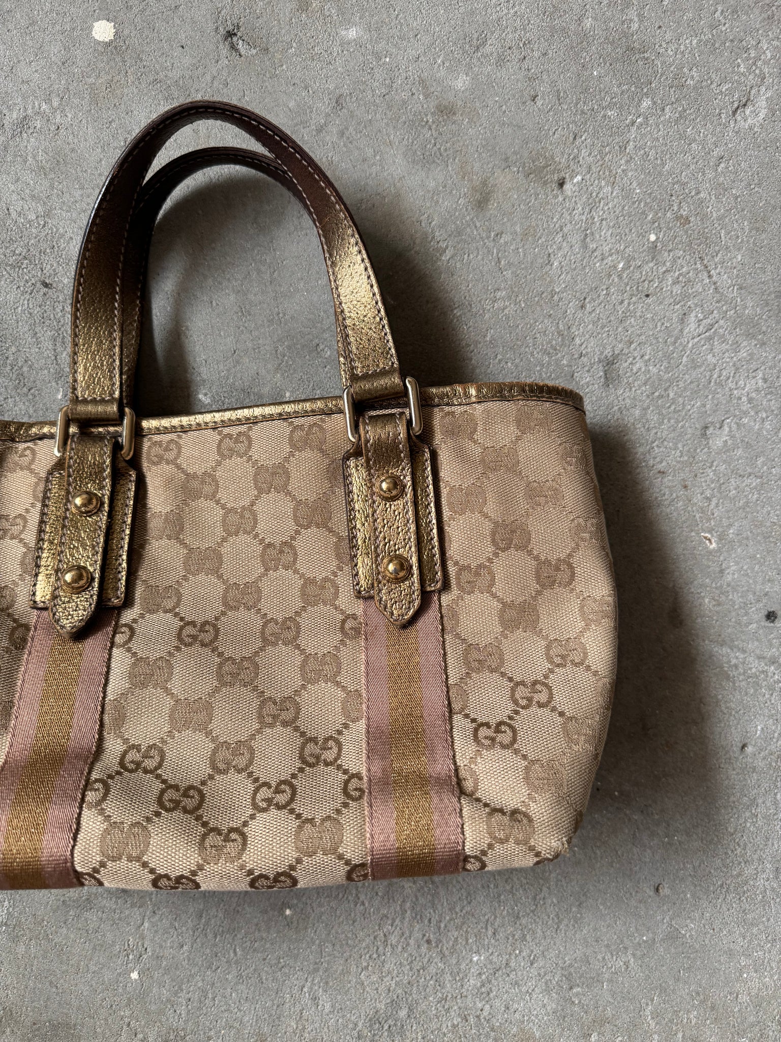 Gucci GG Canvas Mini Jolicoeur Handbag Gold