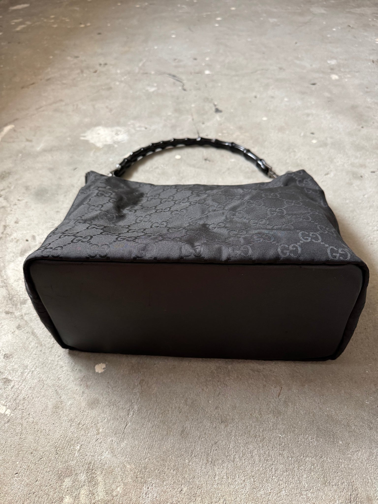 Gucci GG Monogram Bamboo Nylon Shoulder Bag Black