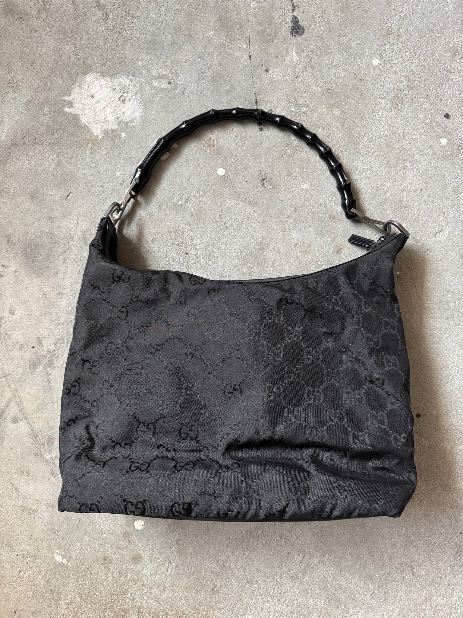 Gucci GG Monogram Bamboo Nylon Shoulder Bag Black