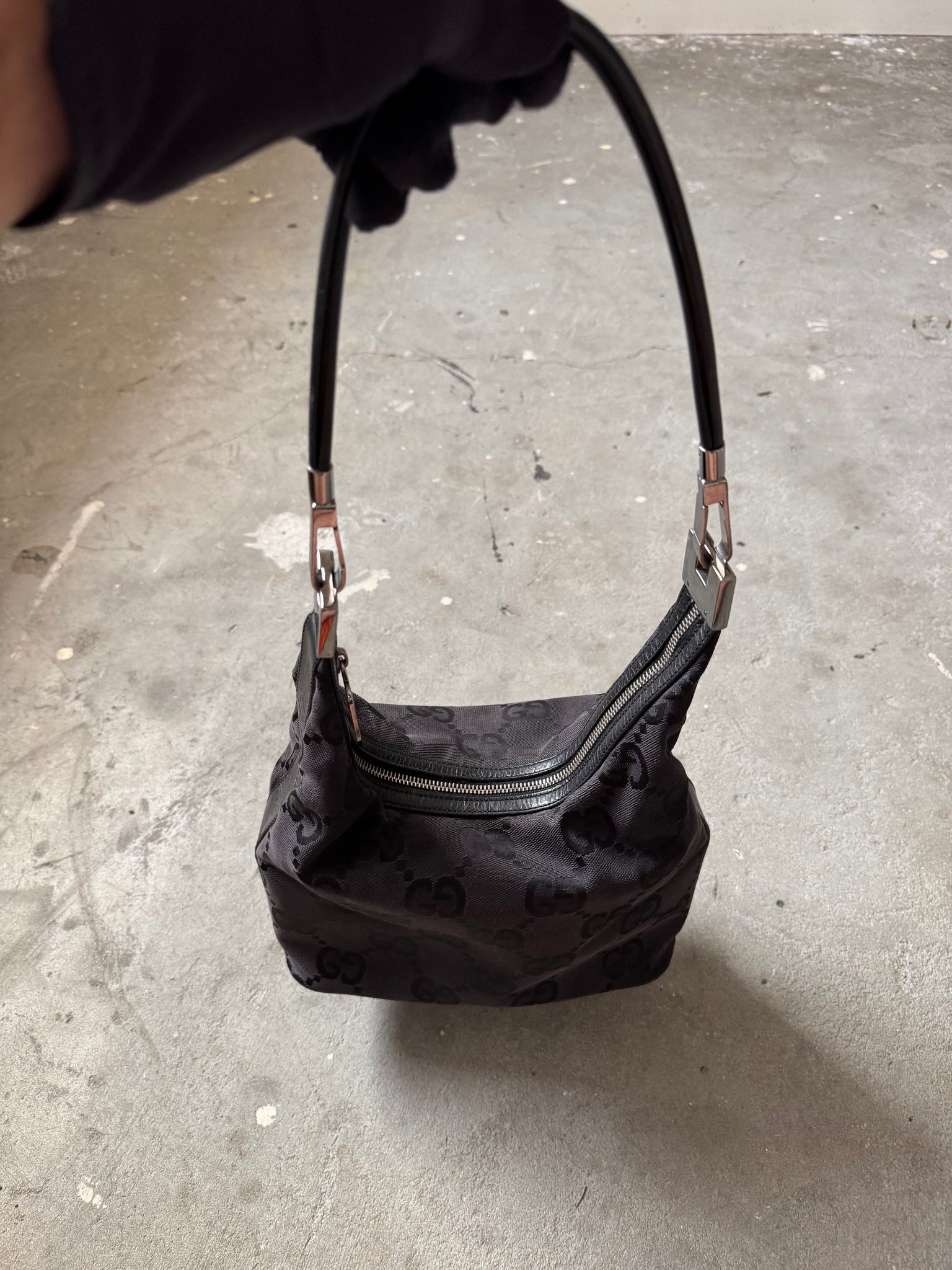Gucci GG Monogram Nylon Shoulder Bag Black