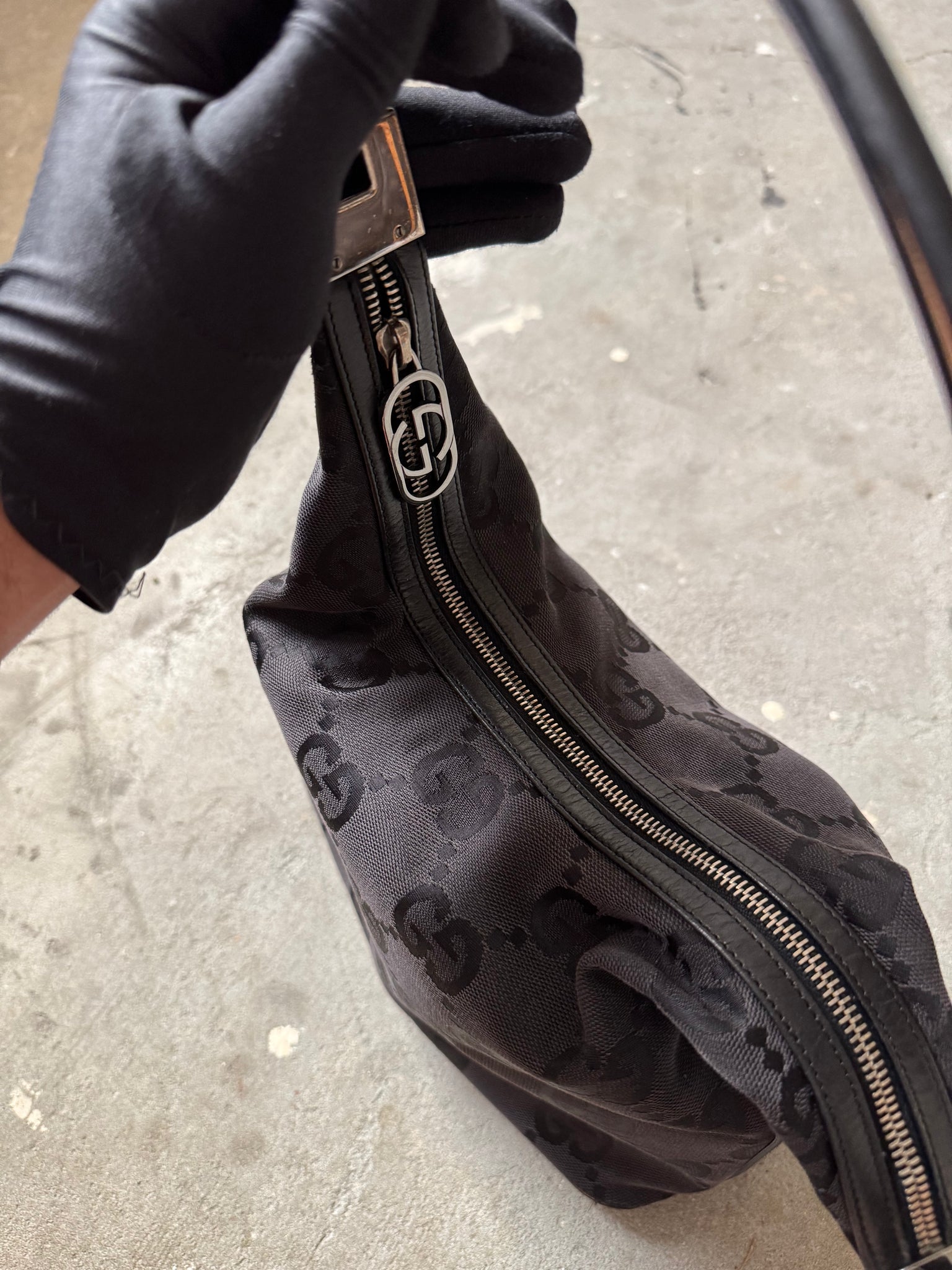 Gucci GG Monogram Nylon Shoulder Bag Black