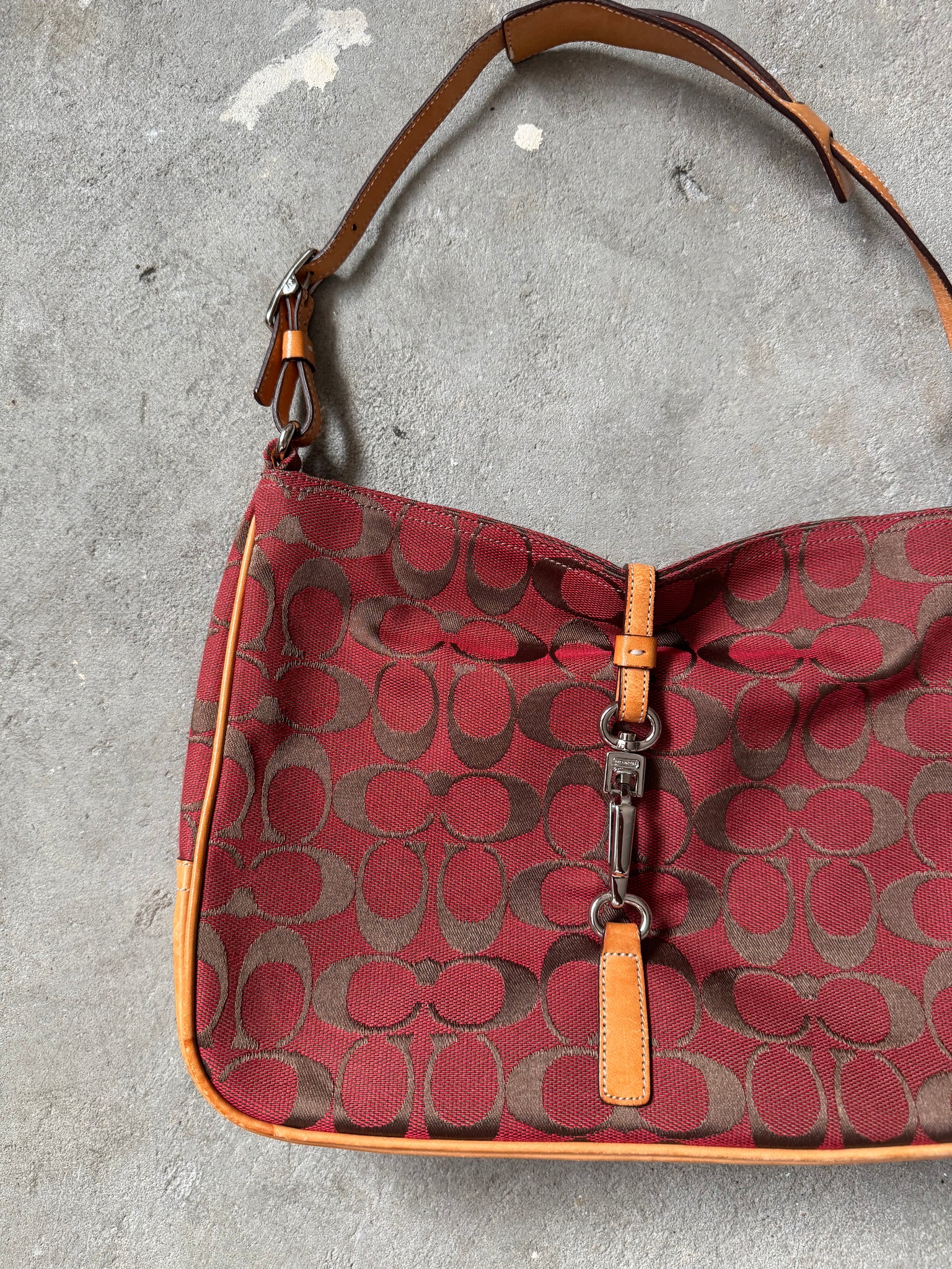 Coach Hobo Signature Clip Canvas Handbag 'Red/Beige'